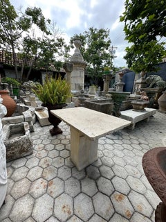 19th Century Hand Carved Stone Antique Garden Coffee Outdoor Indoor Table Farm