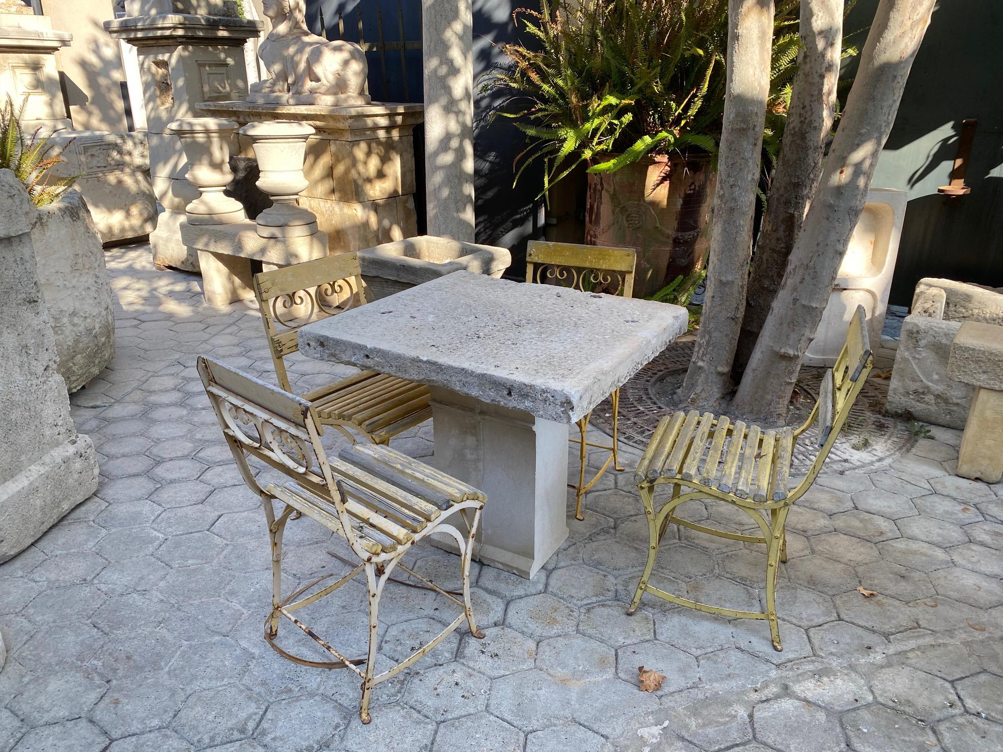19th Century Hand Carved Stone Antique Garden Coffee Outdoor Indoor Table Farm In Good Condition In West Hollywood, CA