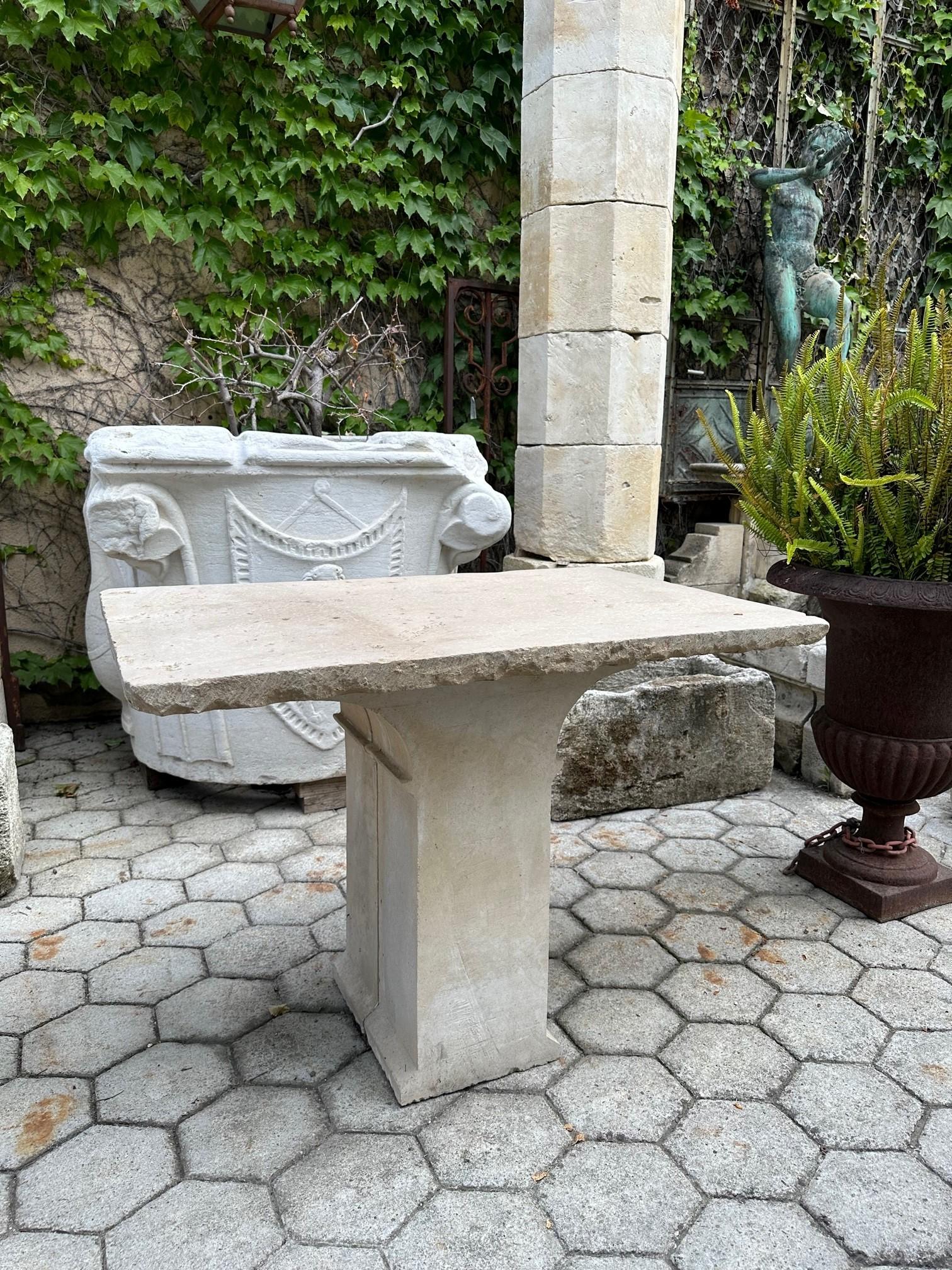 French 19th Century Hand Carved Stone Antique Garden Coffee Outdoor Indoor Table Farm For Sale