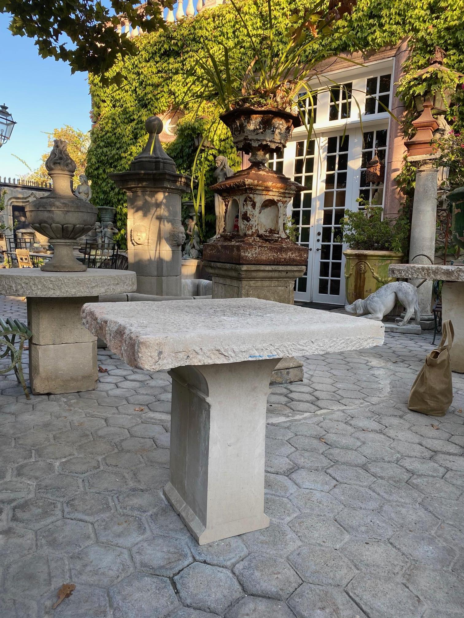 18th Century 19th Century Hand Carved Stone Antique Garden Coffee Outdoor Indoor Table Farm