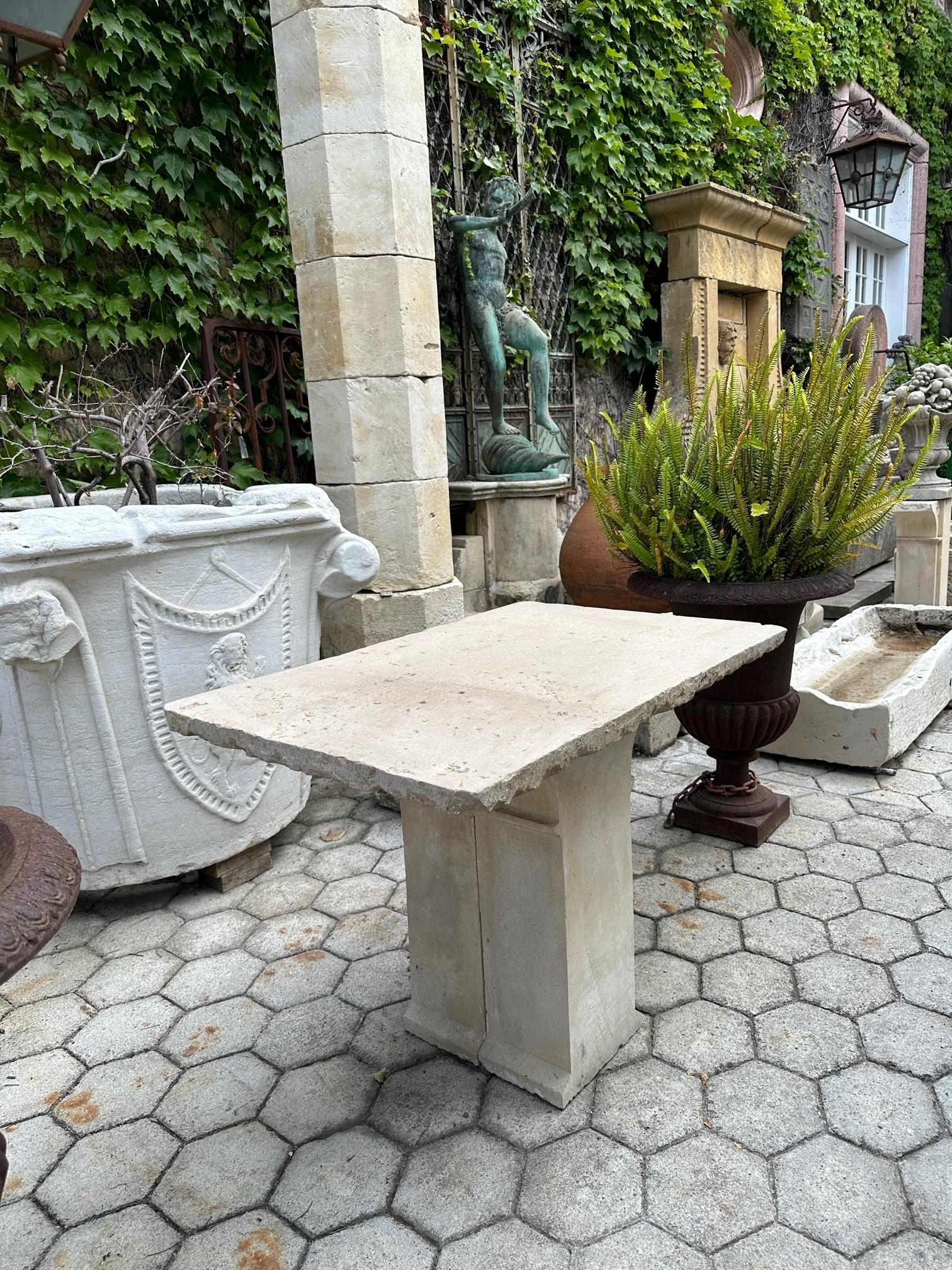 Hand-Carved 19th Century Hand Carved Stone Antique Garden Coffee Outdoor Indoor Table Farm For Sale