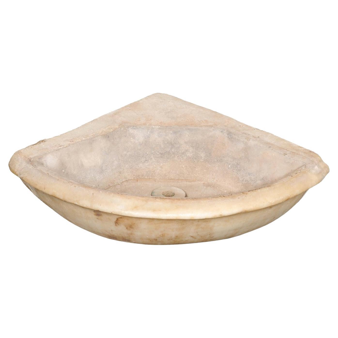 19th Century Hand-Carved Stone Corner Sink from Spain