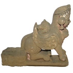 19th Century Hand-Carved Stone Sphinx Sculpture with Tiara and Earrings
