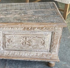 19th Century Hand Carved Tibetan Oak Chest or Trunk with Original Hardware