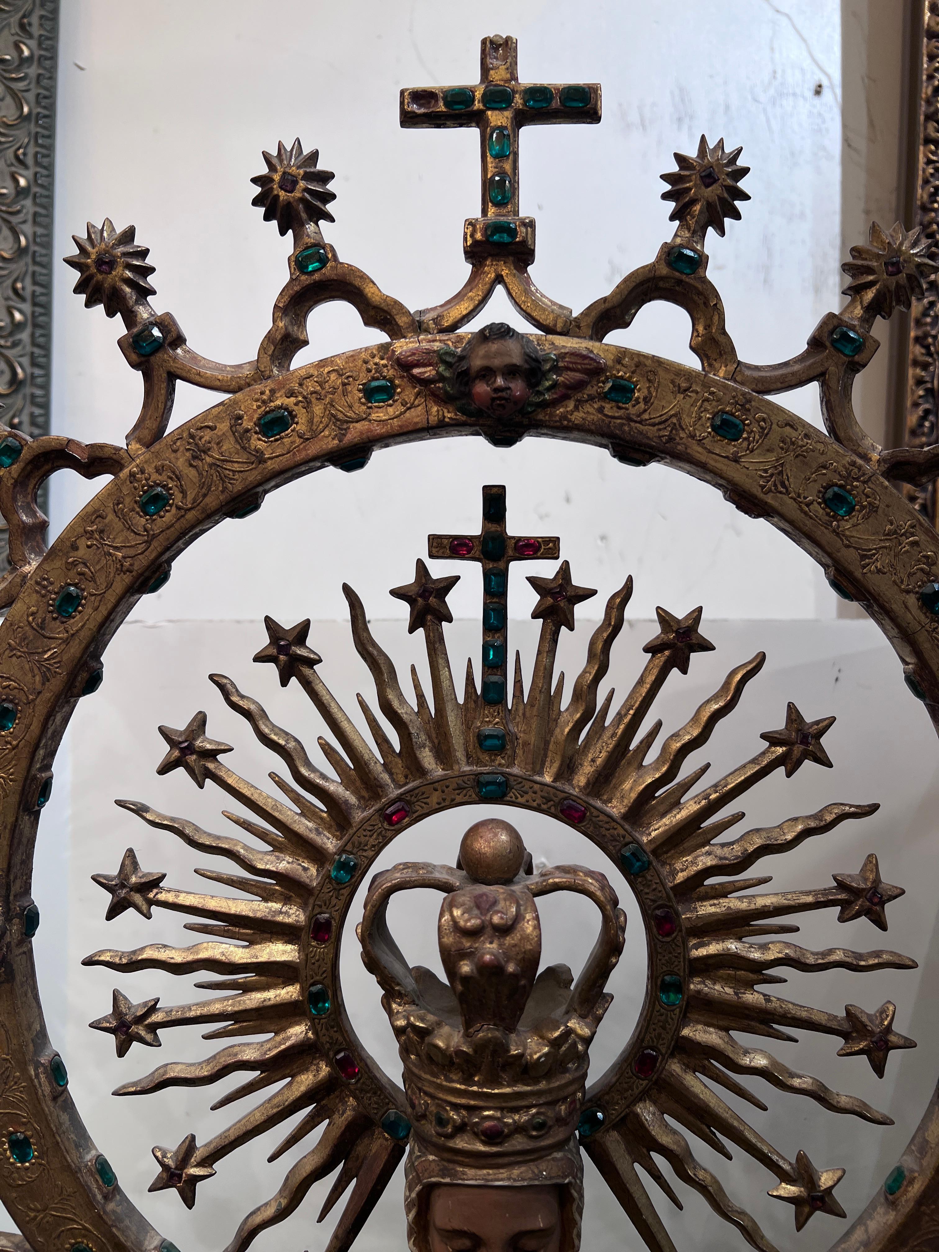 « Virgen de Atocha », sculpté à la main au 19ème siècle, avec bijoux et chérubins incrustés en vente 5