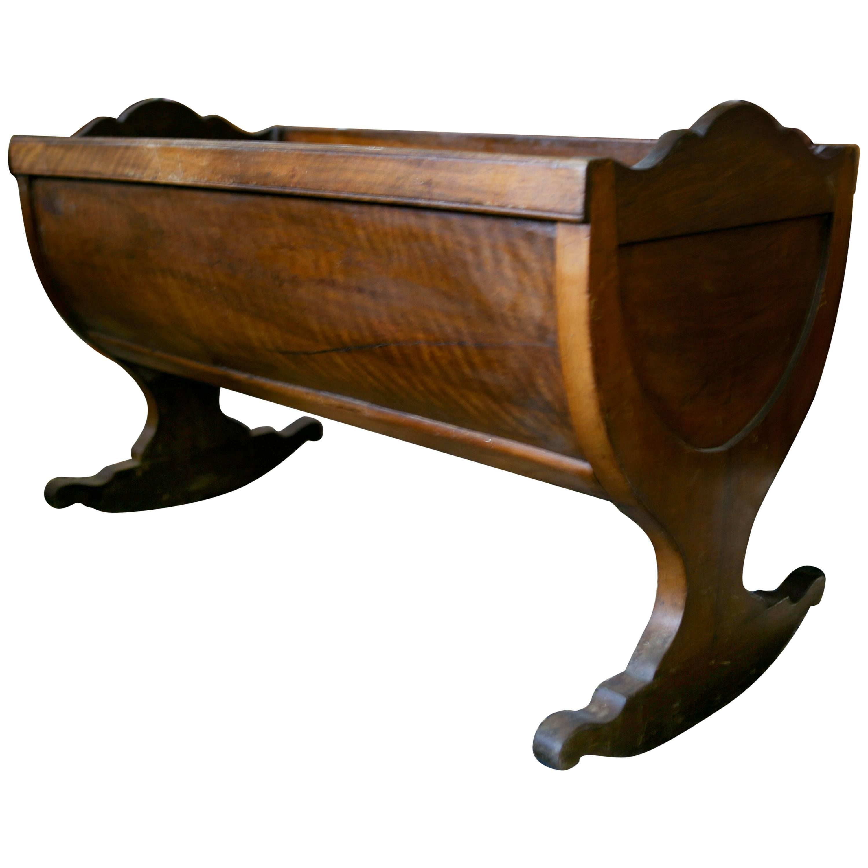 19th Century Hand-Carved Walnut Cradle from France For Sale
