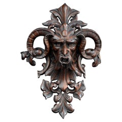 19th Century Hand Carved Walnut Green Man Mask Fragment