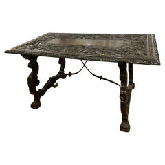 19th Century Hand Carved Walnut Spanish Revival Table