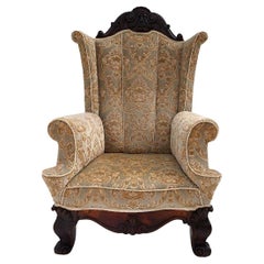 19th Century Hand Carved Walnut Wingback Chair