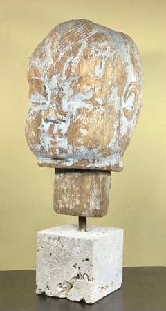 19th Century Hand Carved Wood Baby Monk Face