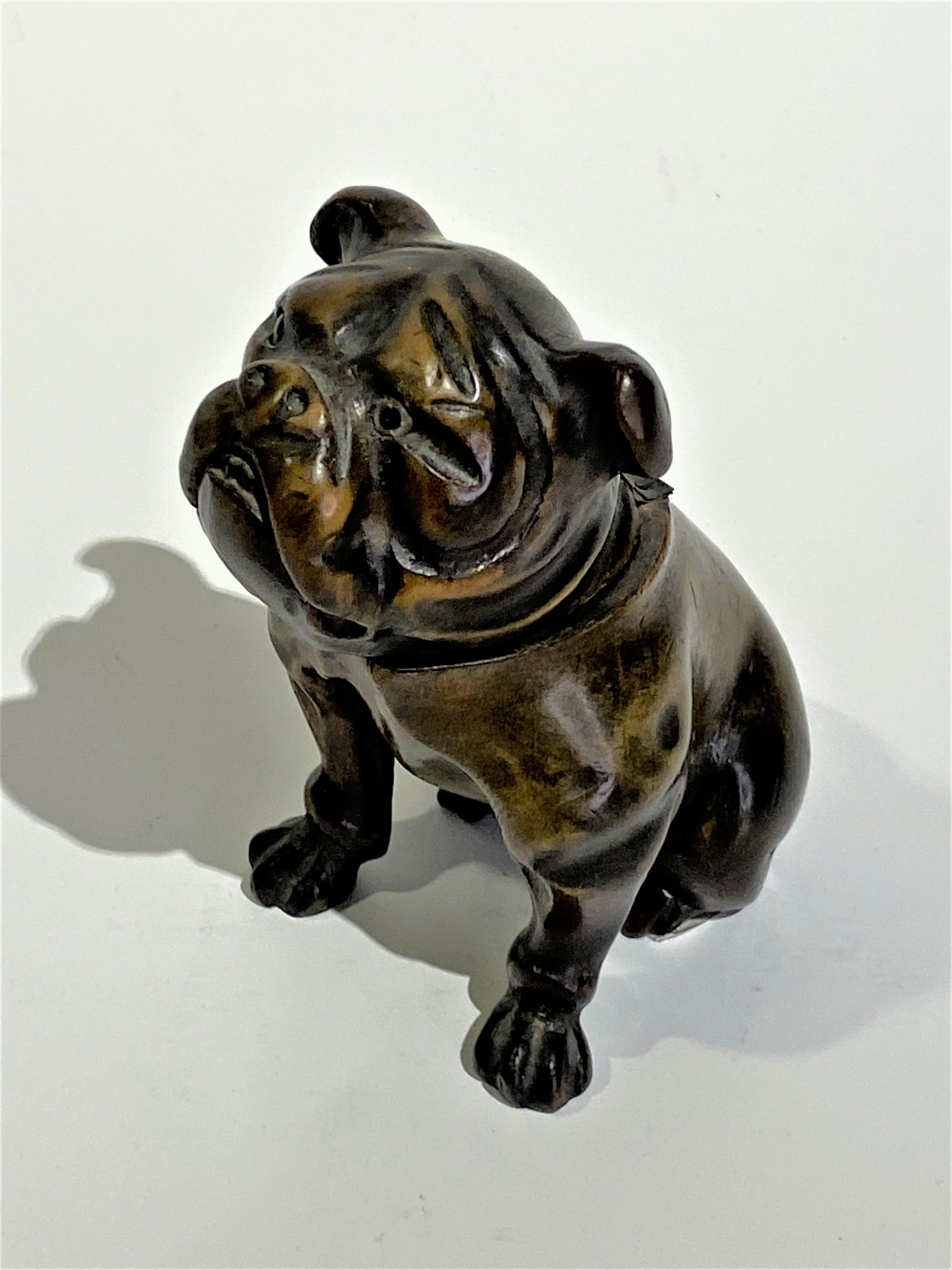 What a fun and beautiful unque accessories. 19th century Fine hand carved
Bulldog inkwell from England. Head tilts back.

It well sit and stay, looking extremely regal, for long periods of time without making a noise. Perfect for an dog lover!