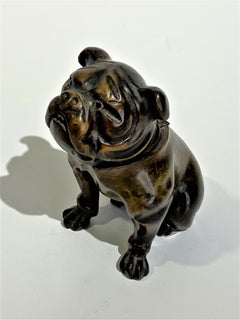 19th Century Hand Carved Wood Bulldog Inkwell from England