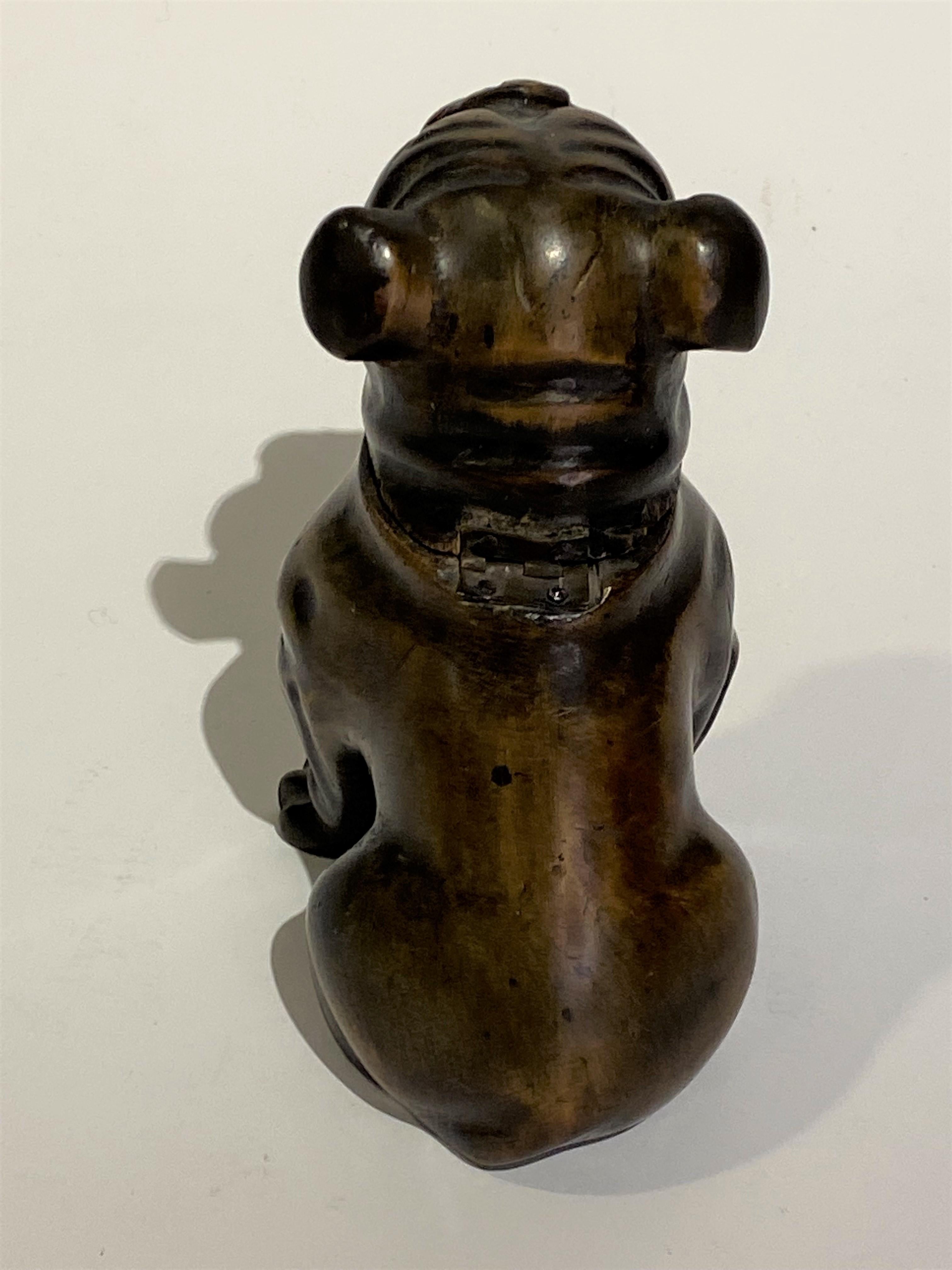 19th Century Hand Carved Wood Bulldog Inkwell from England In Good Condition For Sale In North Salem, NY