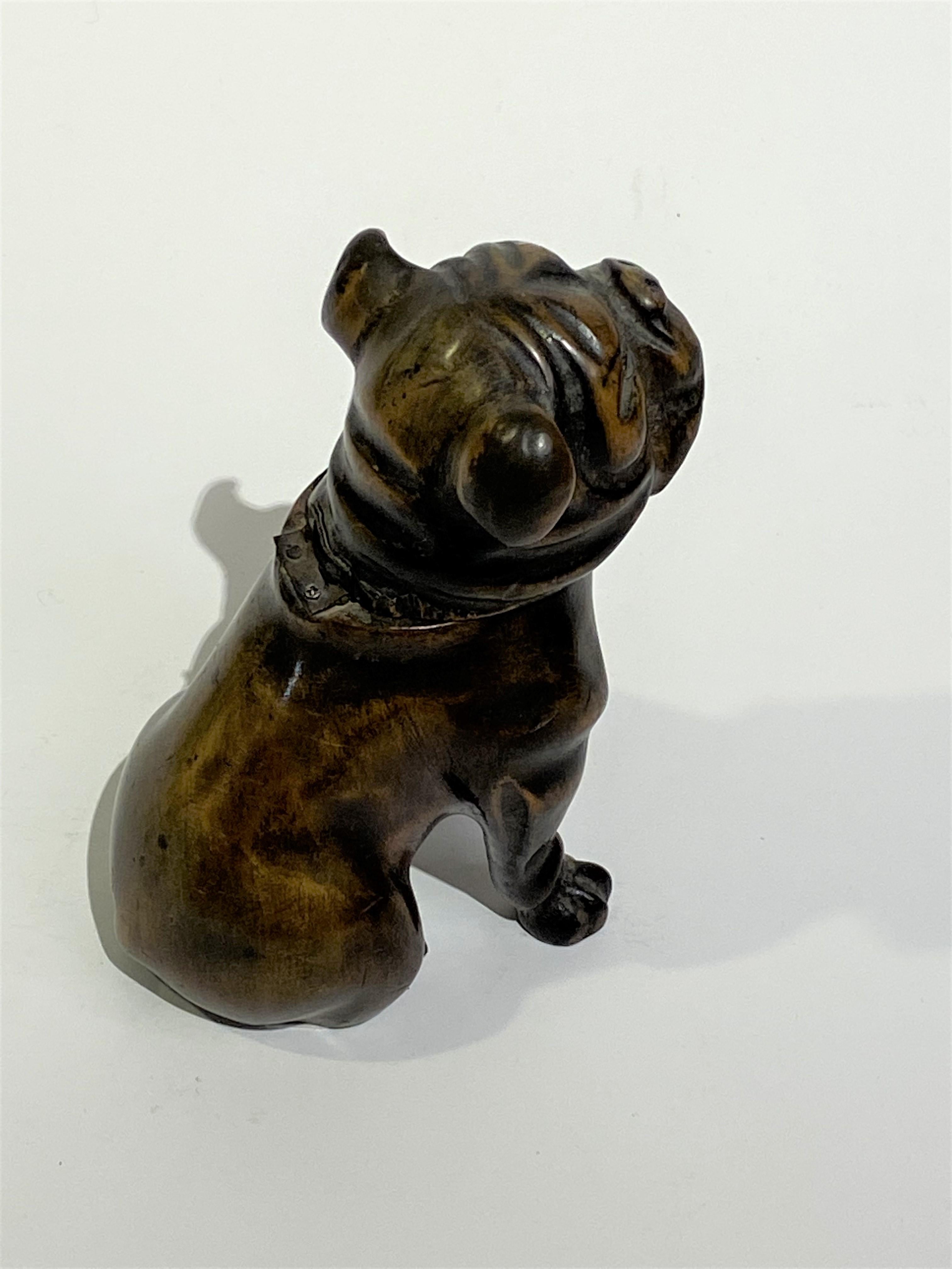 Hardwood 19th Century Hand Carved Wood Bulldog Inkwell from England For Sale