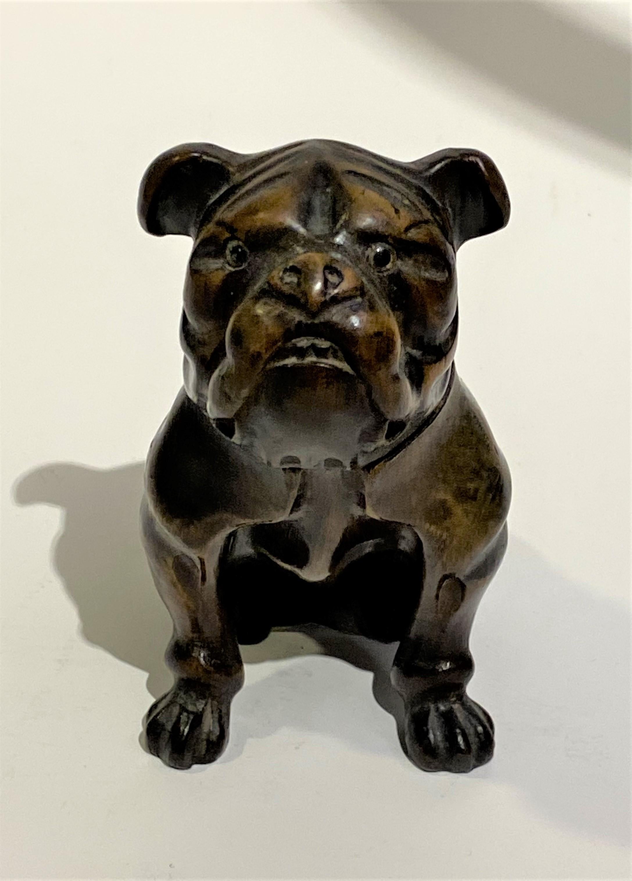 19th Century Hand Carved Wood Bulldog Inkwell from England For Sale 1