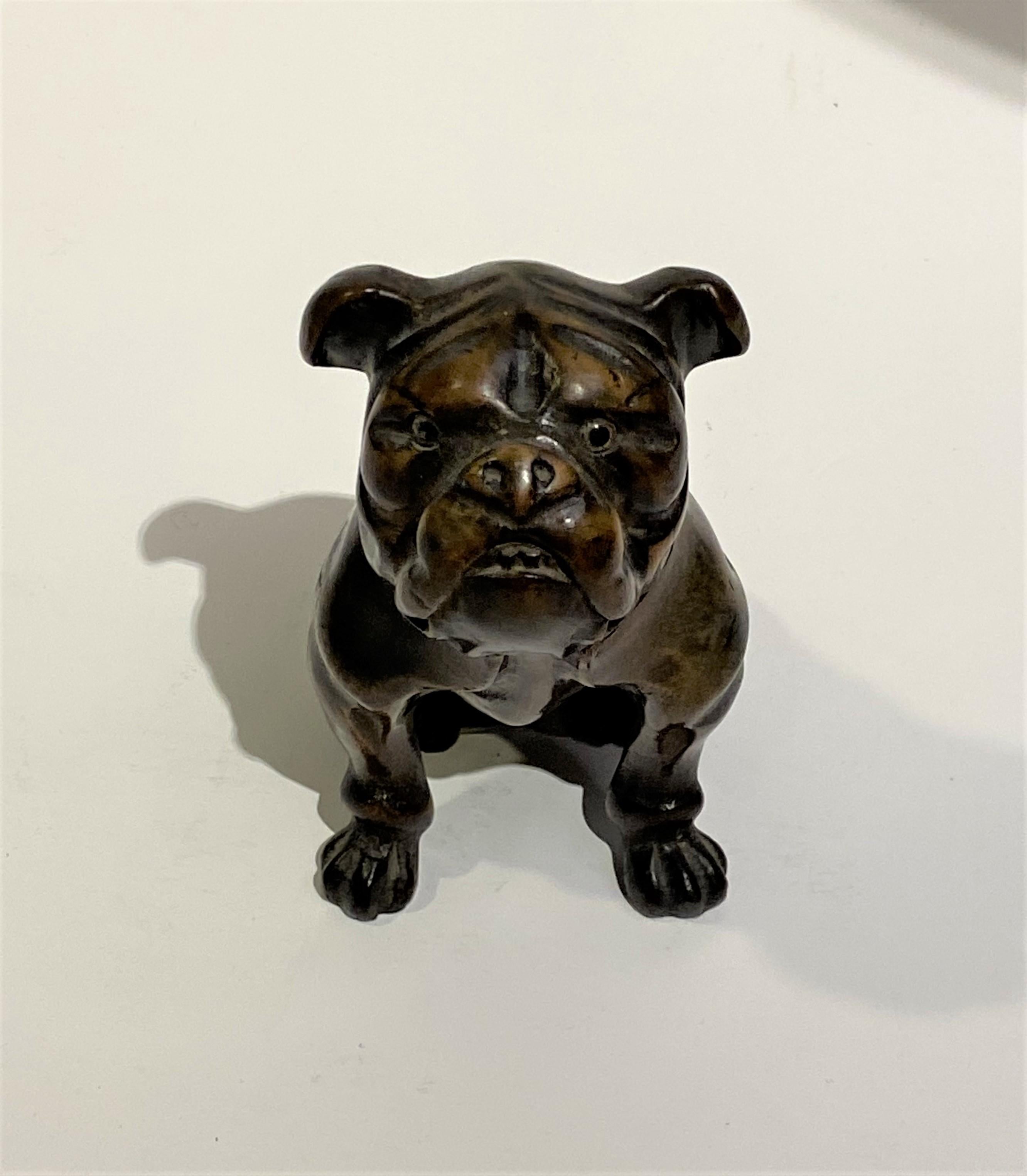 19th Century Hand Carved Wood Bulldog Inkwell from England For Sale 2