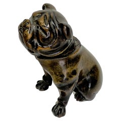 Encrier en bois sculpté à la main du 19ème siècle représentant un bulldog, Angleterre 
