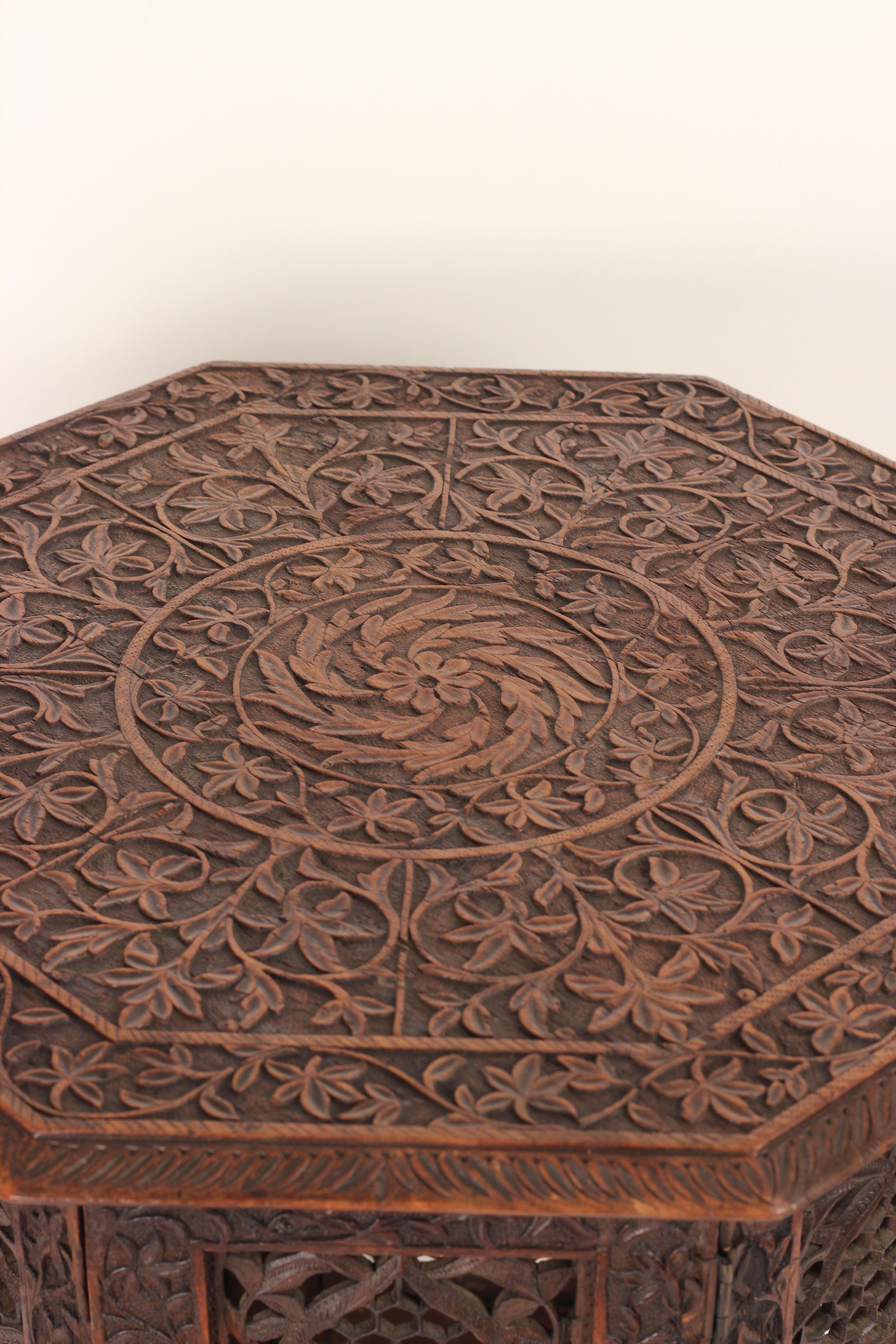 Boho Chic style 19th Century Hand Carved Wooden Moorish Octagonal Table 4