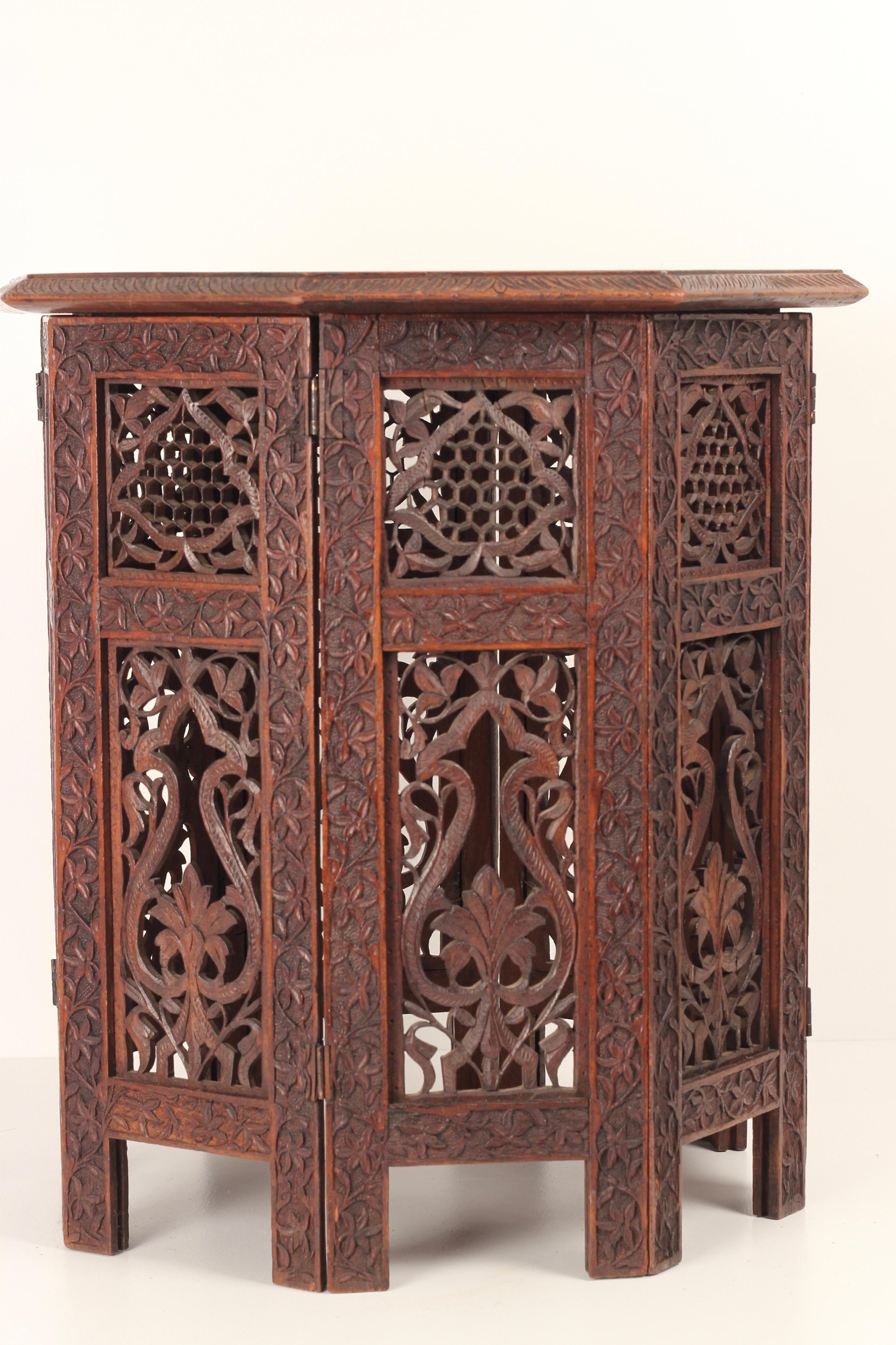 Hand-Carved Boho Chic style 19th Century Hand Carved Wooden Moorish Octagonal Table
