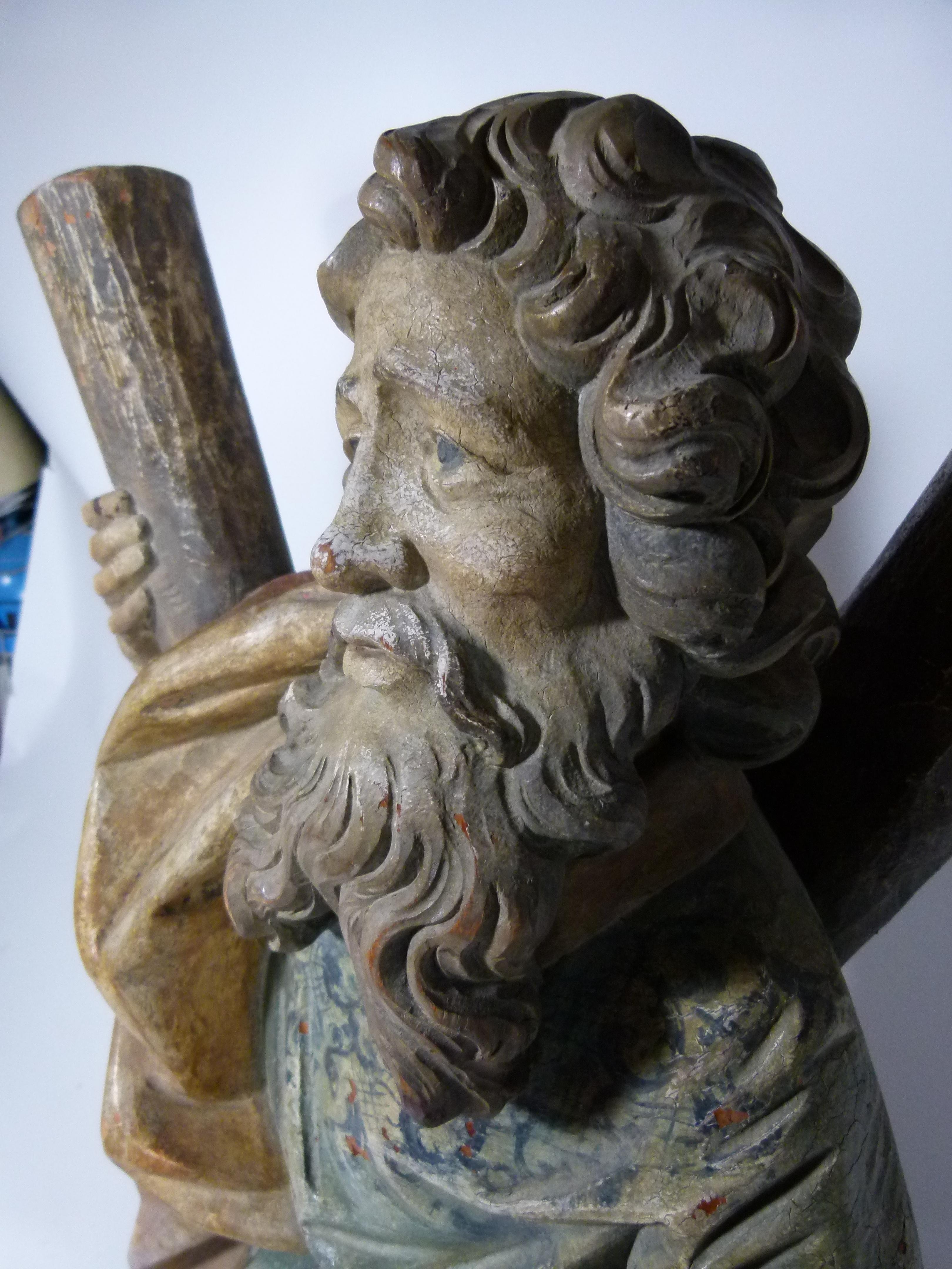 19th Century Hand Carved Wooden Saint Andrew Sculpture 9