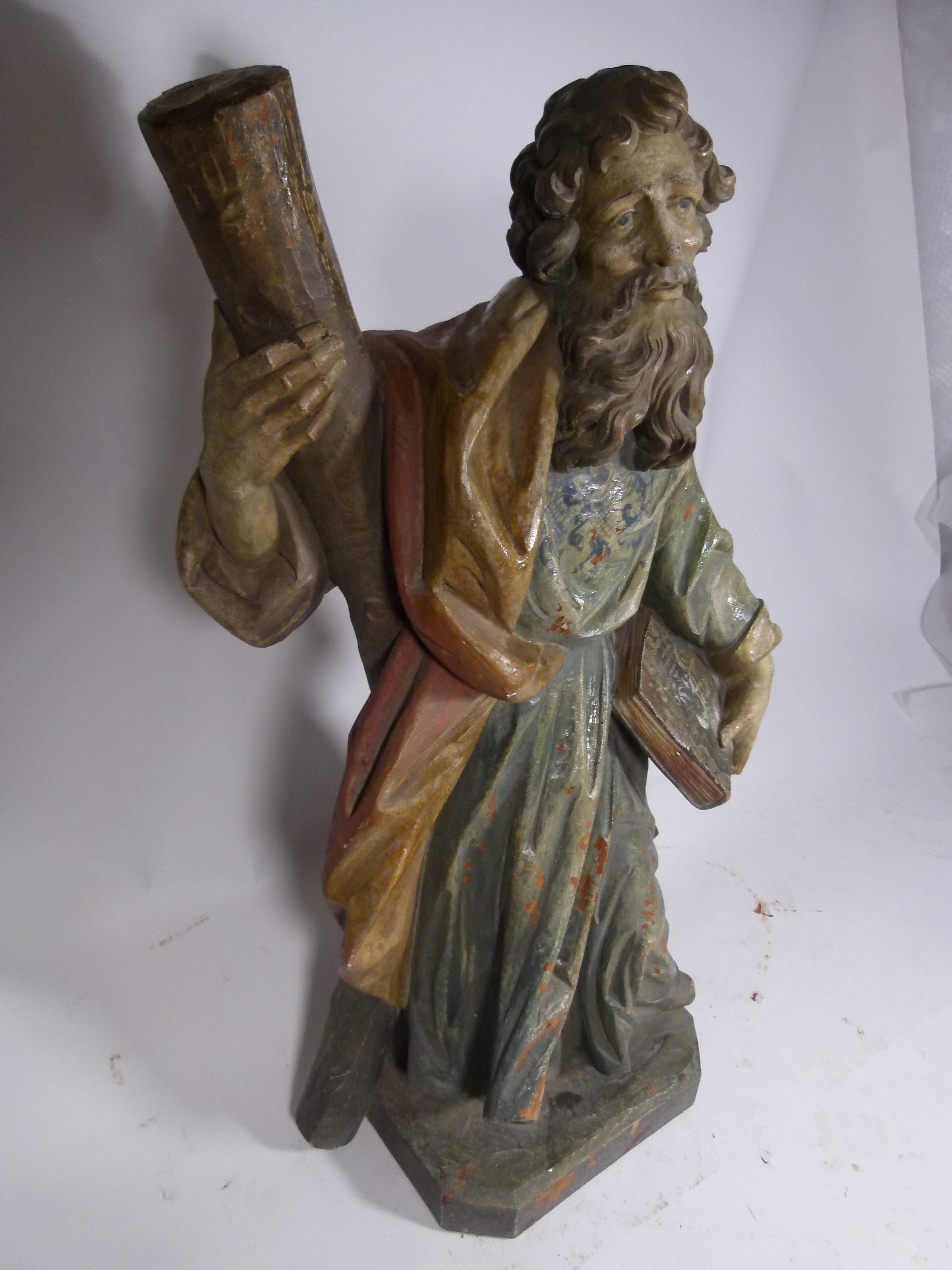 19th Century Hand Carved Wooden Saint Andrew Sculpture 11