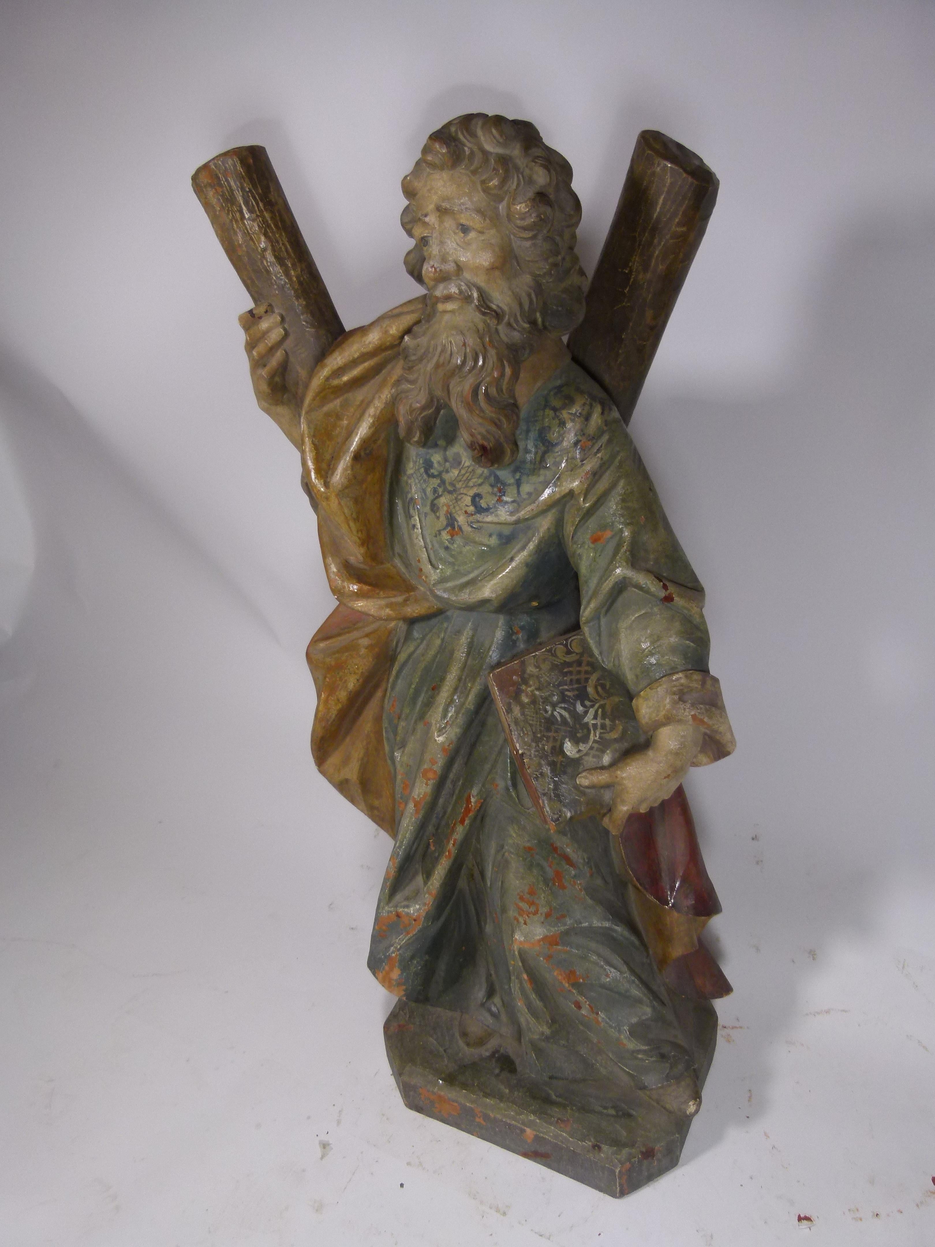 19th Century Hand Carved Wooden Saint Andrew Sculpture 12