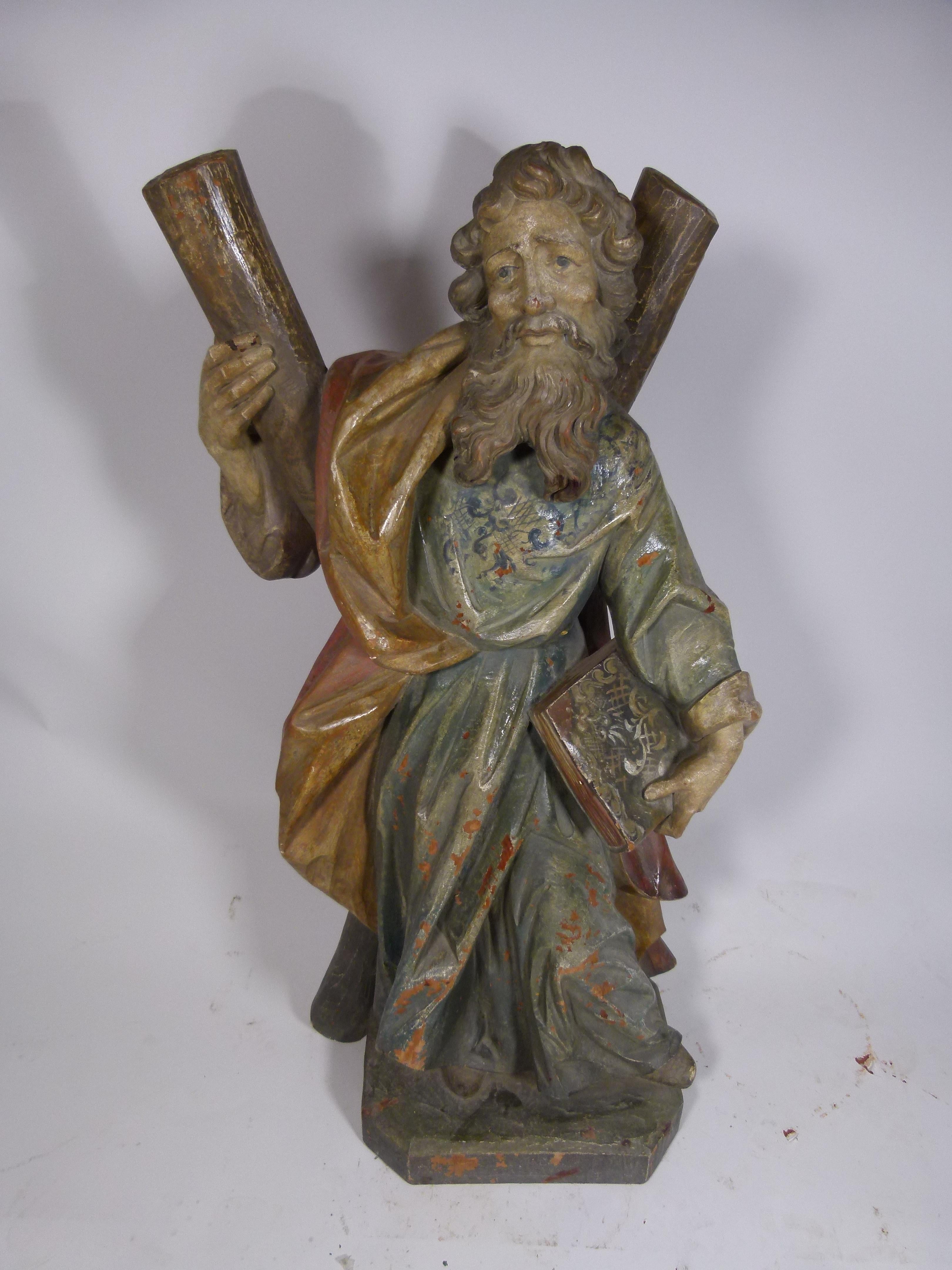 19th Century Hand Carved Wooden Saint Andrew Sculpture 13