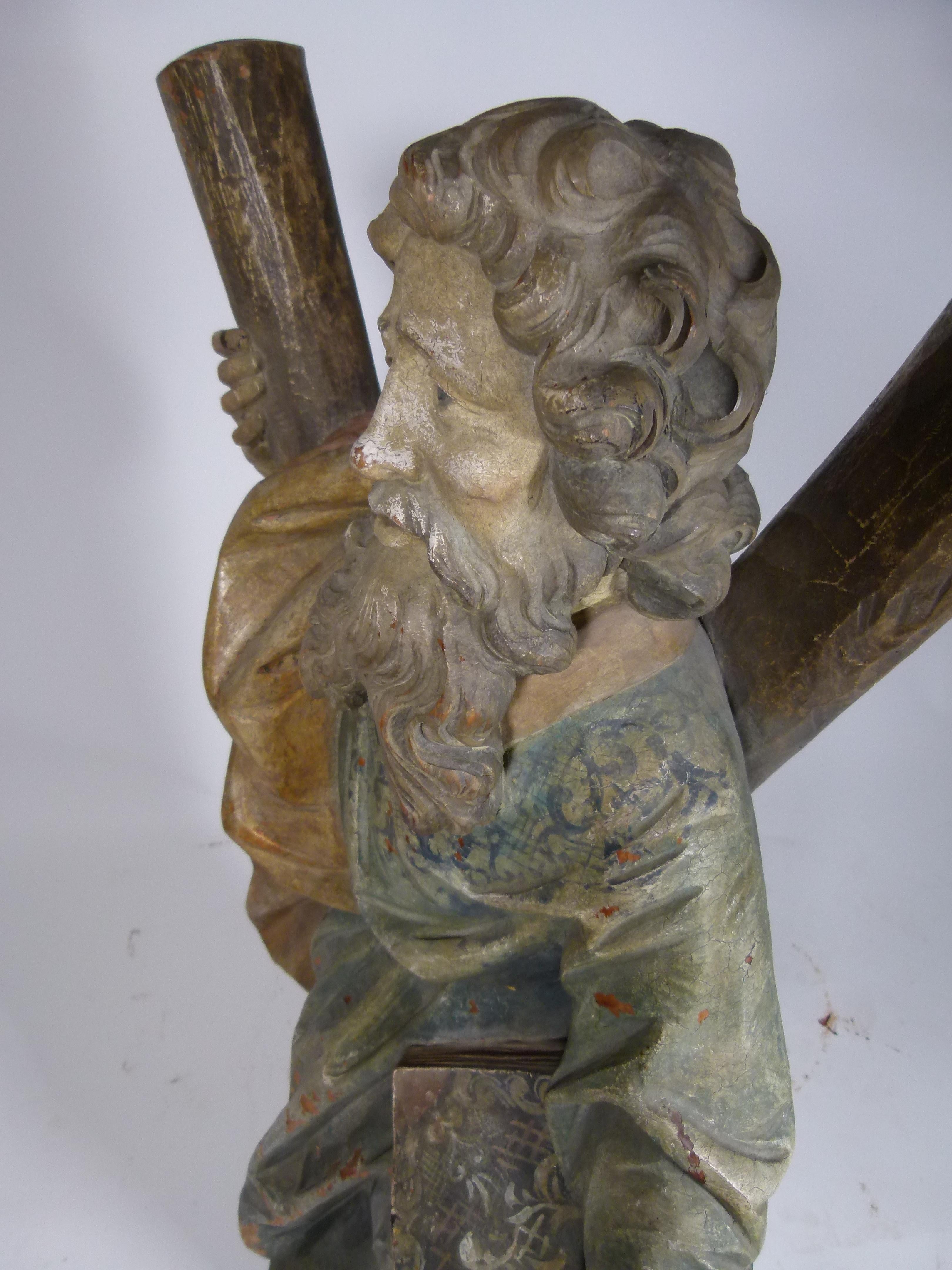 Spanish 19th Century Hand Carved Wooden Saint Andrew Sculpture