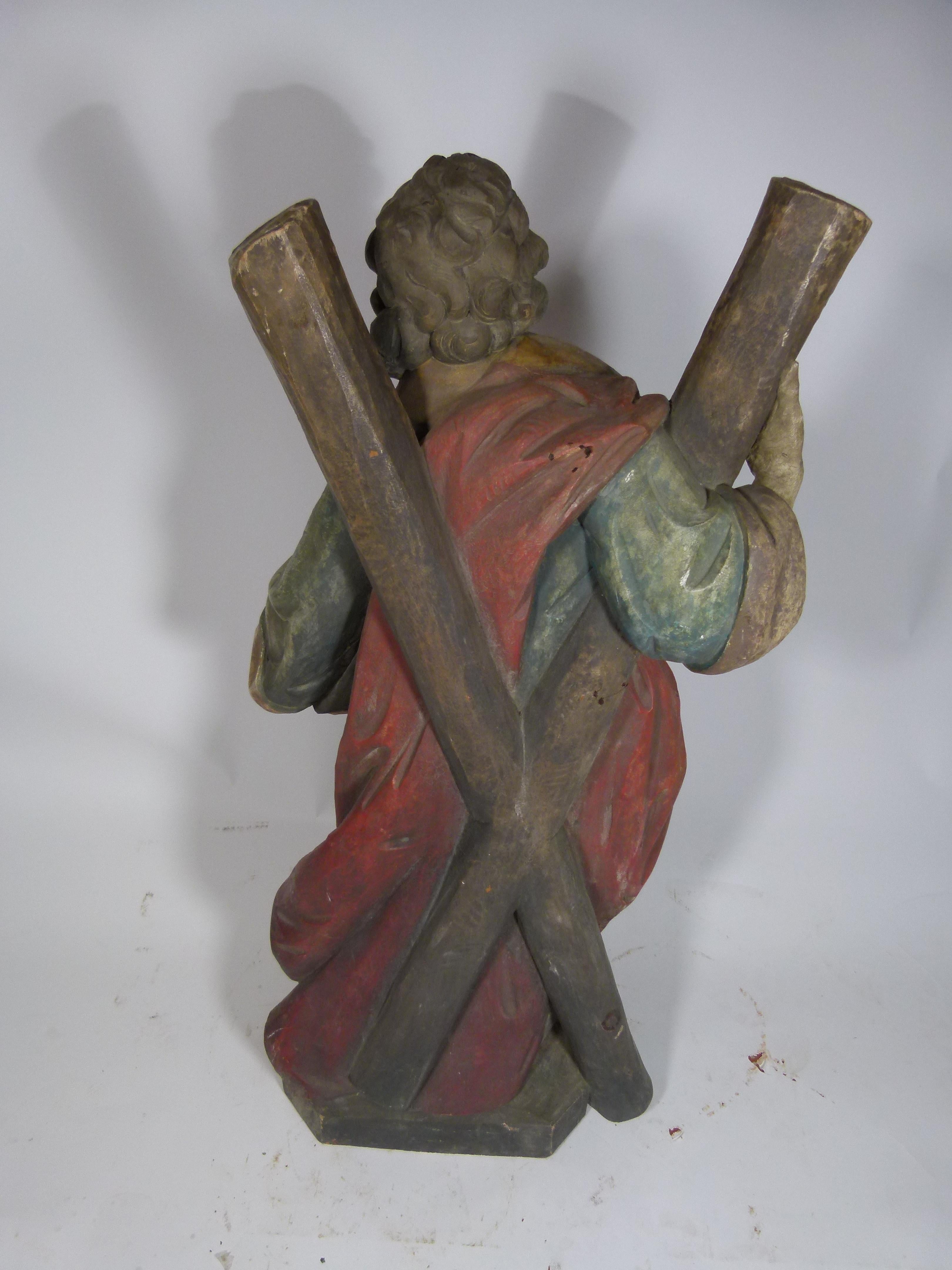 19th Century Hand Carved Wooden Saint Andrew Sculpture 2