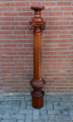 19th Century Hand-Carved Wooden Stair Newel Post, 56.3 Inches High