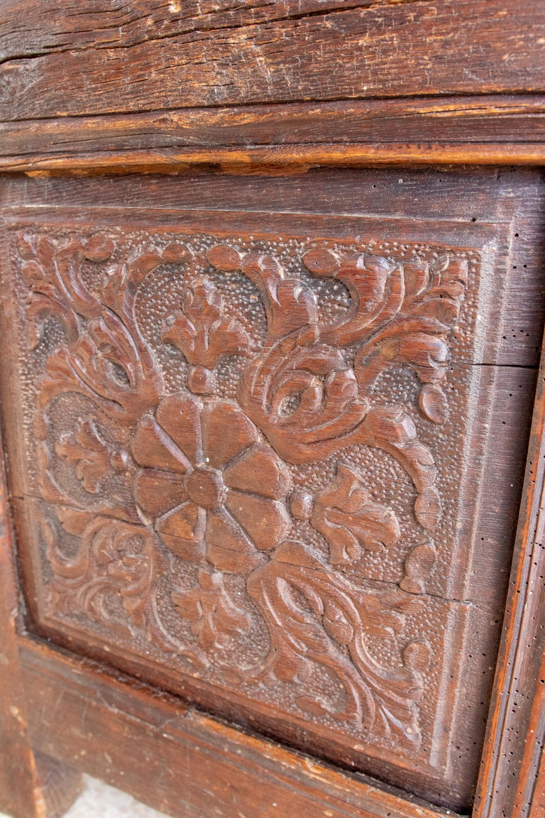 19th Century HandCarved Wooden Trunk For Sale at 1stDibs
