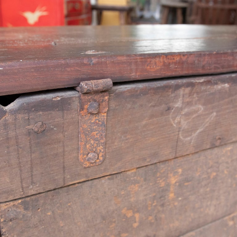 19th Century HandCarved Wooden Trunk For Sale at 1stDibs