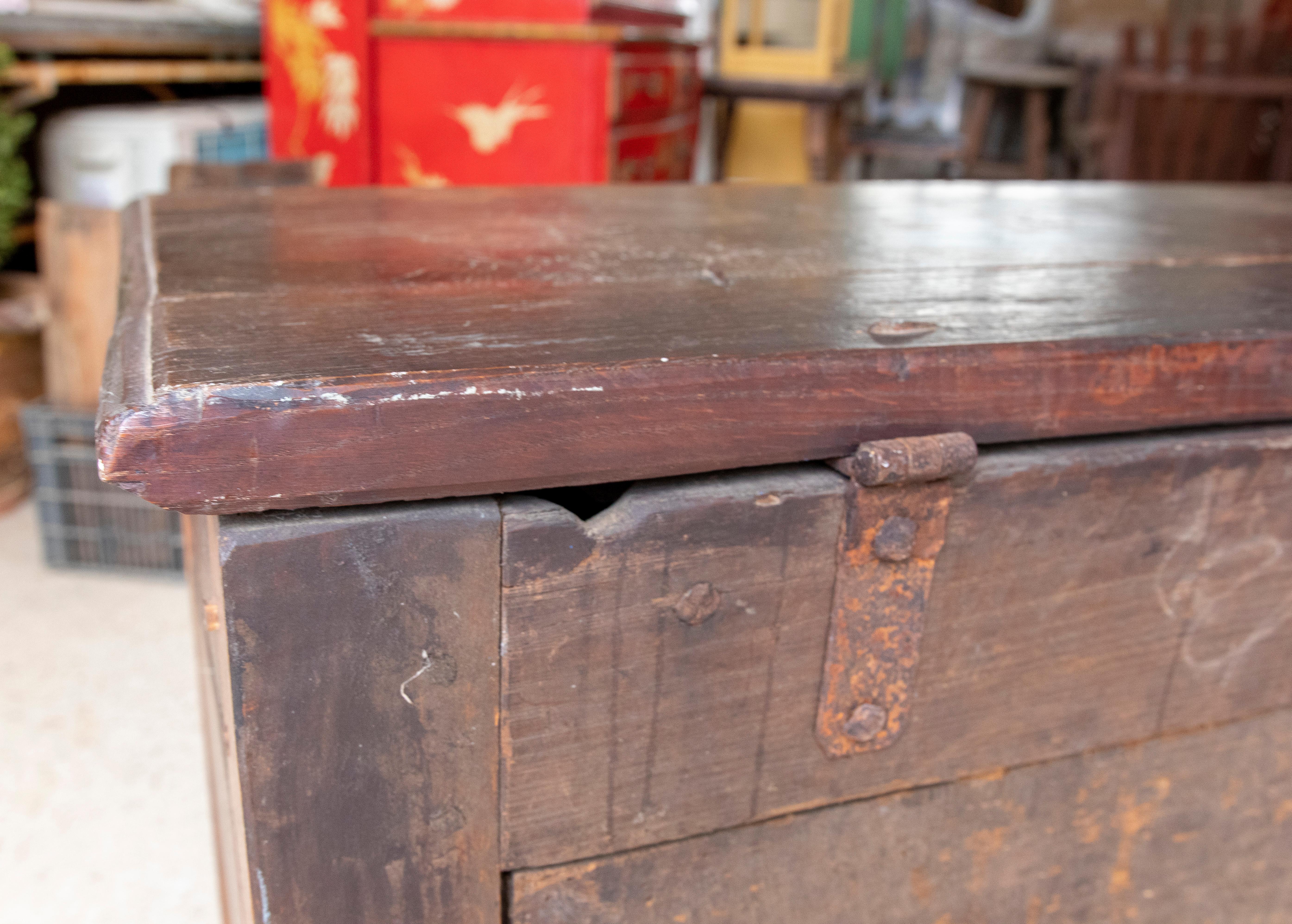 19th Century Hand-Carved Wooden Trunk For Sale 11