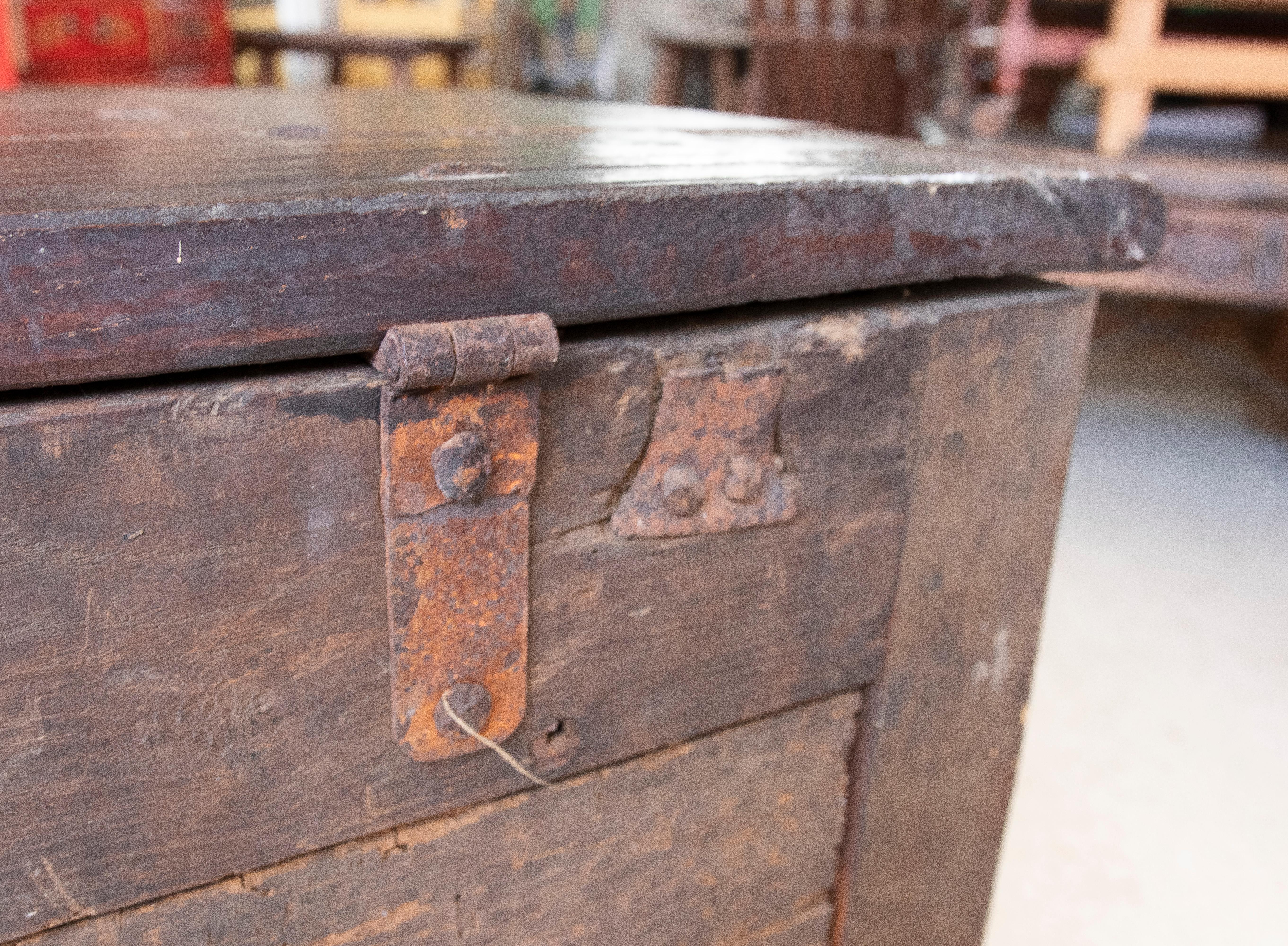 19th Century Hand-Carved Wooden Trunk For Sale 12