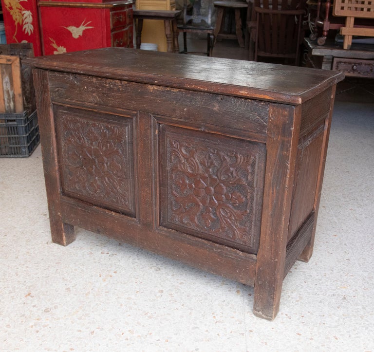 19th Century HandCarved Wooden Trunk For Sale at 1stDibs