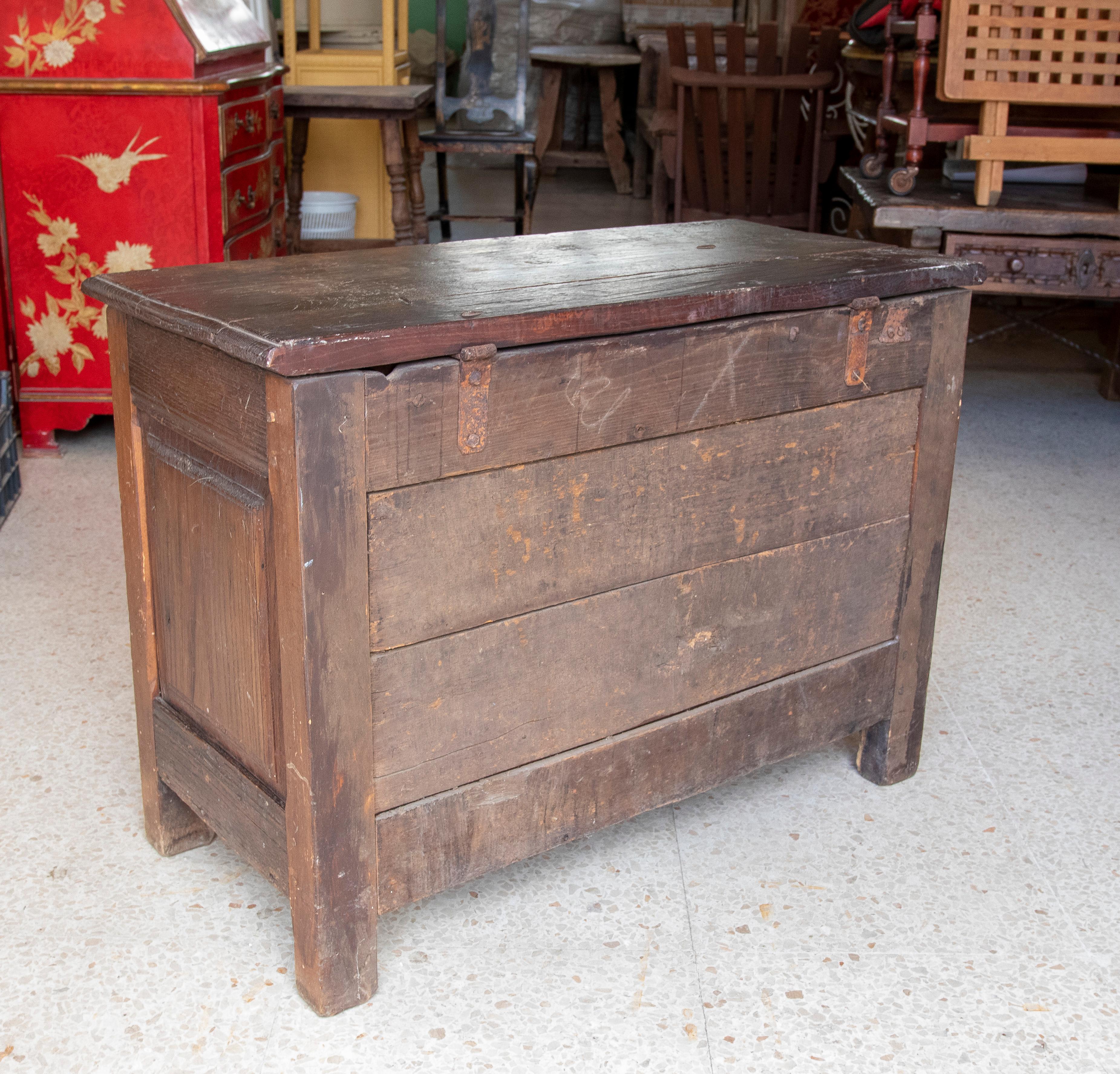 19th Century Hand-Carved Wooden Trunk For Sale 2