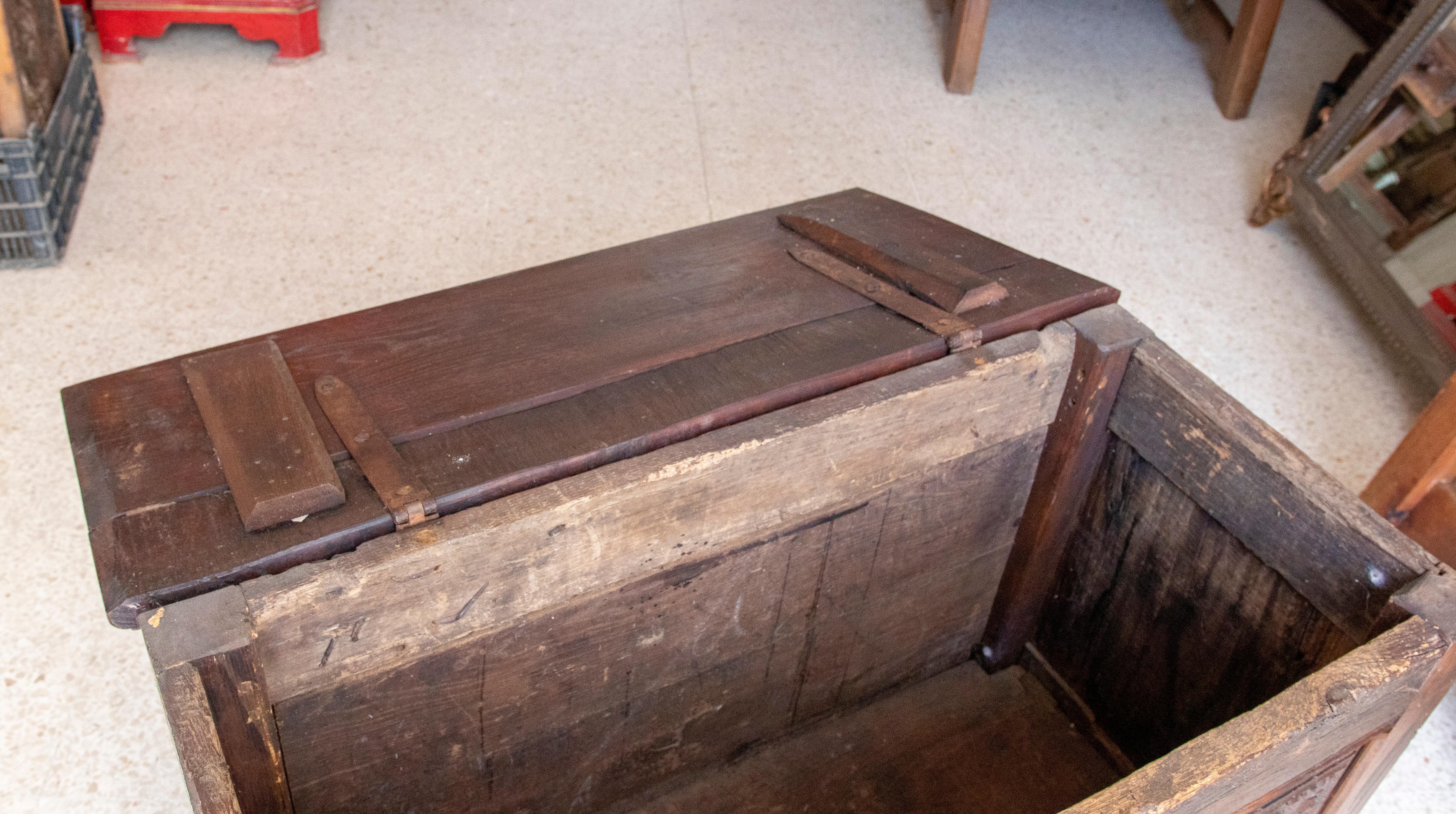 19th Century Hand-Carved Wooden Trunk For Sale 4