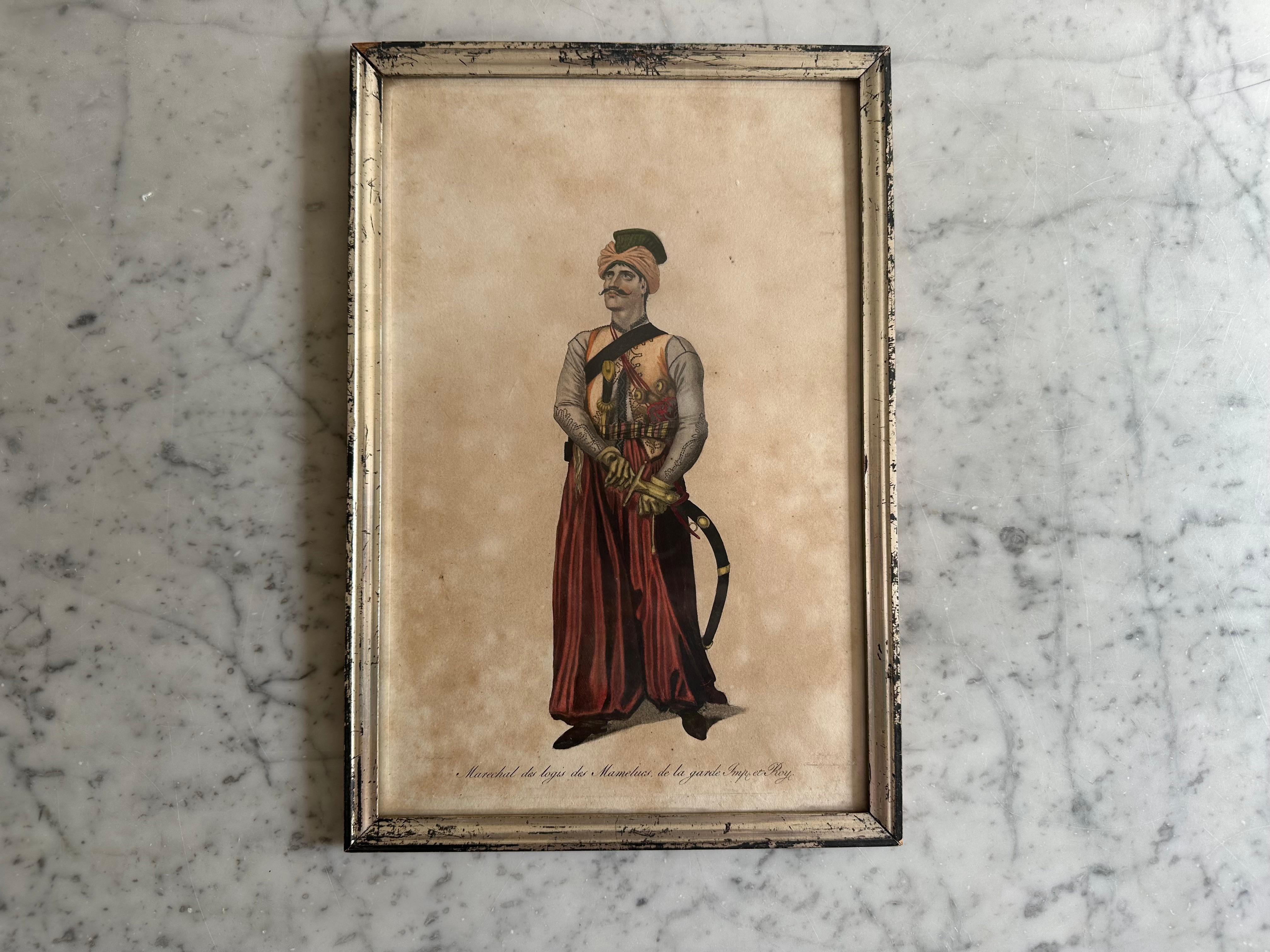 19th Century Hand-Colored Copper Engraving of an Arab Warrior (Biedermeier) im Angebot