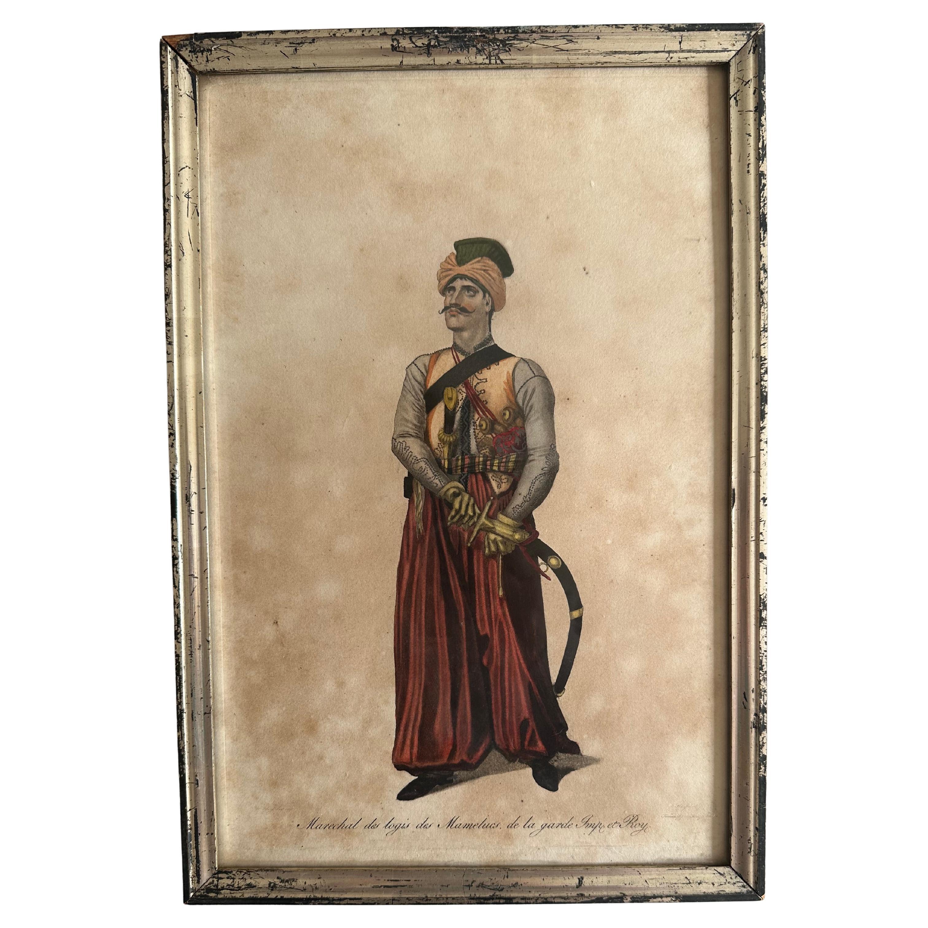 19th Century Hand-Colored Copper Engraving of an Arab Warrior im Angebot