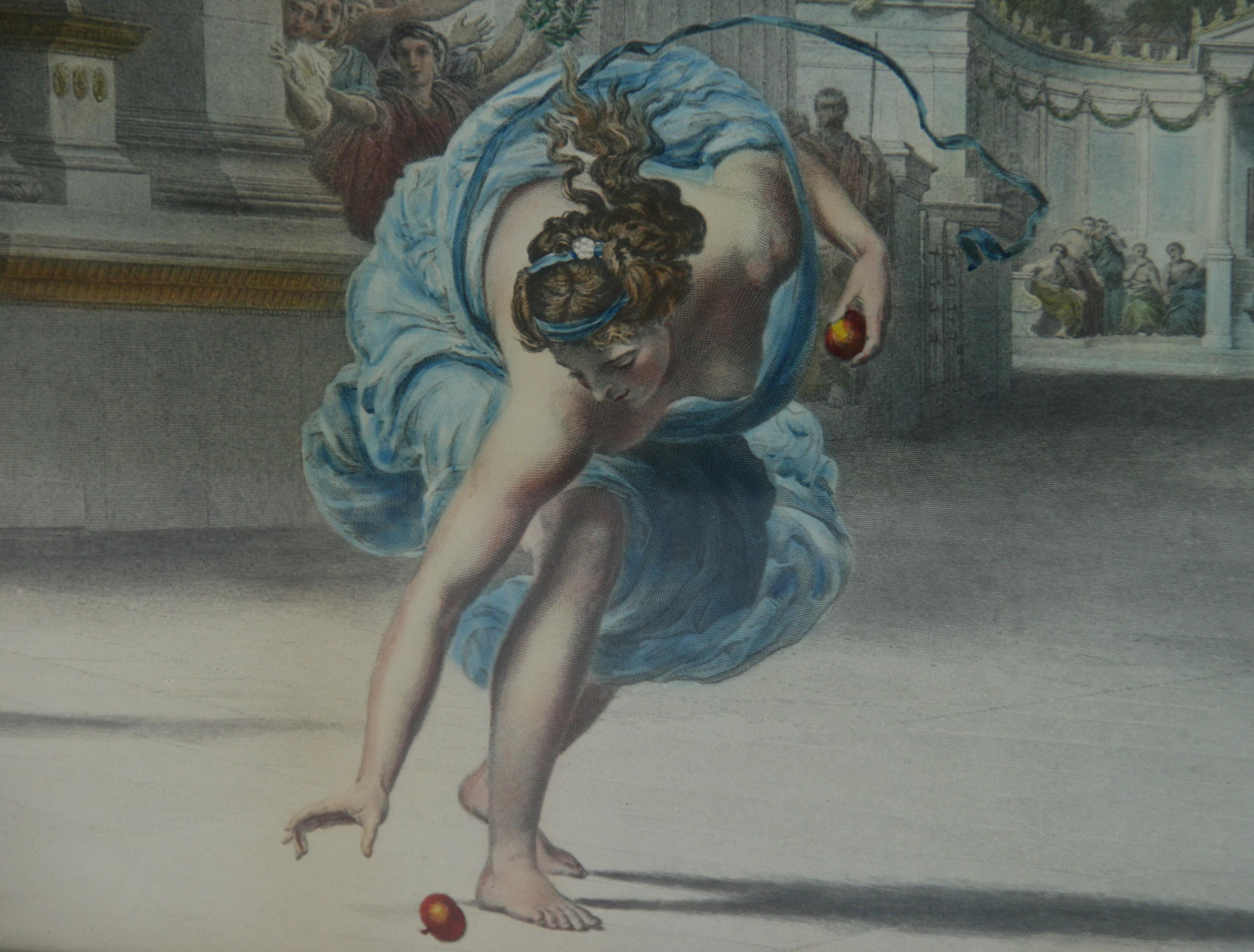 Handkolorierte Lithographie römischer Spiele im Areana-Stil des 19. Jahrhunderts (Handbemalt) im Angebot