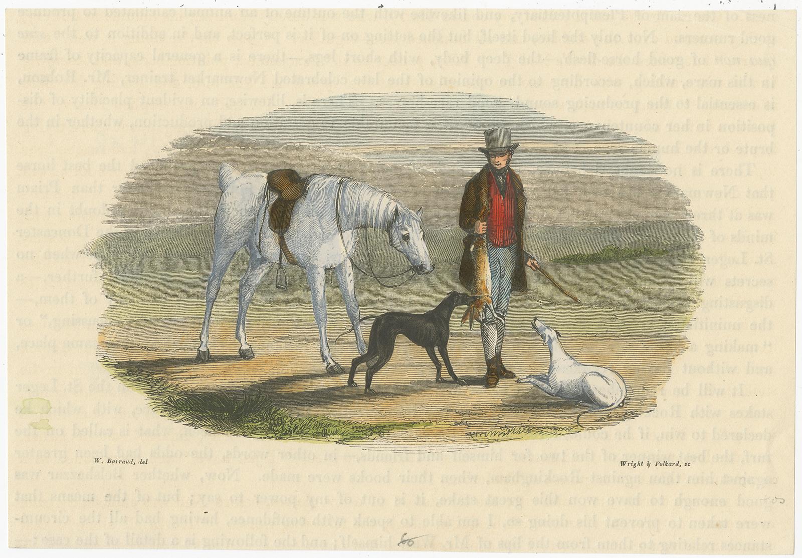 Compilation of Two Hand-Colored Woodcut Engravings by W. Barraud - 19th Century Depictions of an English Hunter with Horse and Dogs

This beautiful compilation features two hand-colored woodcut engravings by the artist W. Barraud, depicting idyllic