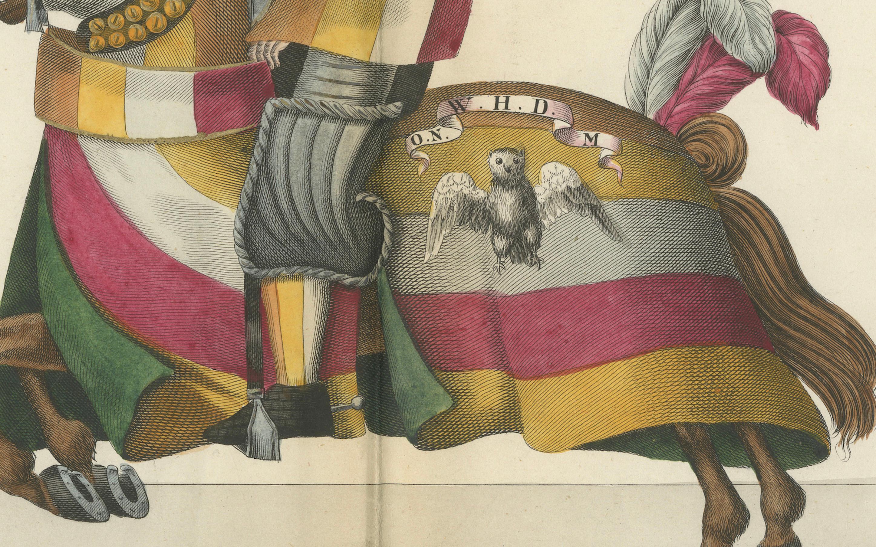 Impression de Jous du 19e siècle, collectionnée à la main : Chevaliers héraldiques se formant en concours

Cette lithographie originale coloriée à la main, créée en 1842, offre une fenêtre saisissante sur l'apparat martial des tournois d'inspiration