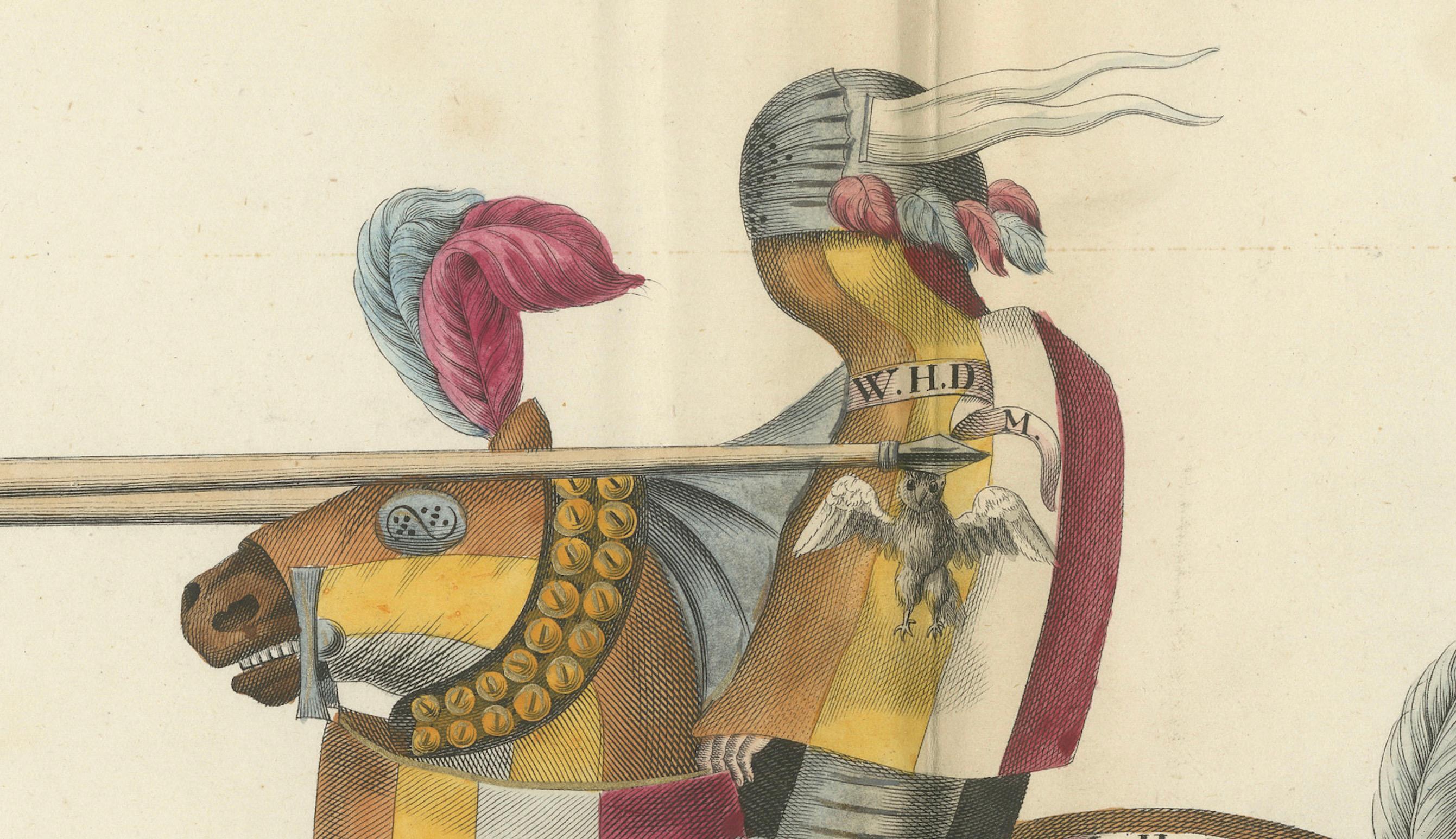 Impression de Jous du 19e siècle, collectionnée à la main : Chevaliers héraldiques se formant en concours Bon état - En vente à Langweer, NL