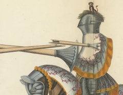 19th-Century Hand-Coloured Knightly Joust: Ornate Armor & Horses in Action