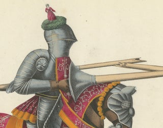 19th-Century Hand-Coloured Knightly Joust: Ornate Armor & Horses in Action, view 3