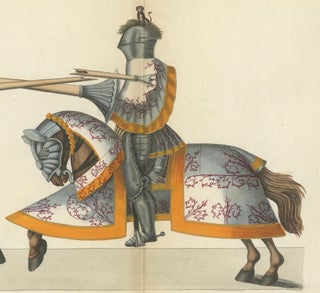 19th-Century Hand-Coloured Knightly Joust: Ornate Armor & Horses in Action, view 4