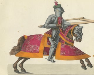 19th-Century Hand-Coloured Knightly Joust: Ornate Armor & Horses in Action, view 5