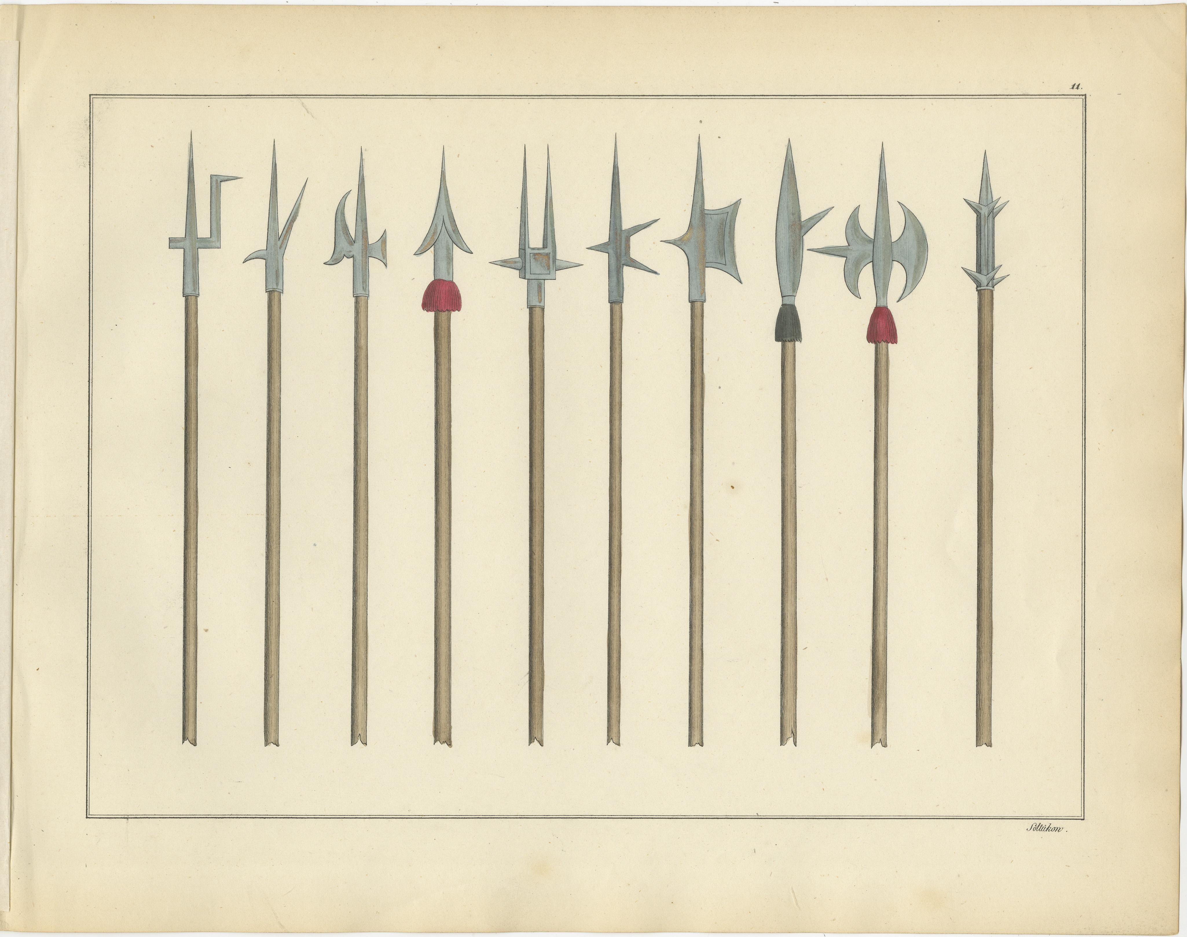 Lithographie du 19e siècle composée à la main d'armoiries médiévales ornées Bon état - En vente à Langweer, NL