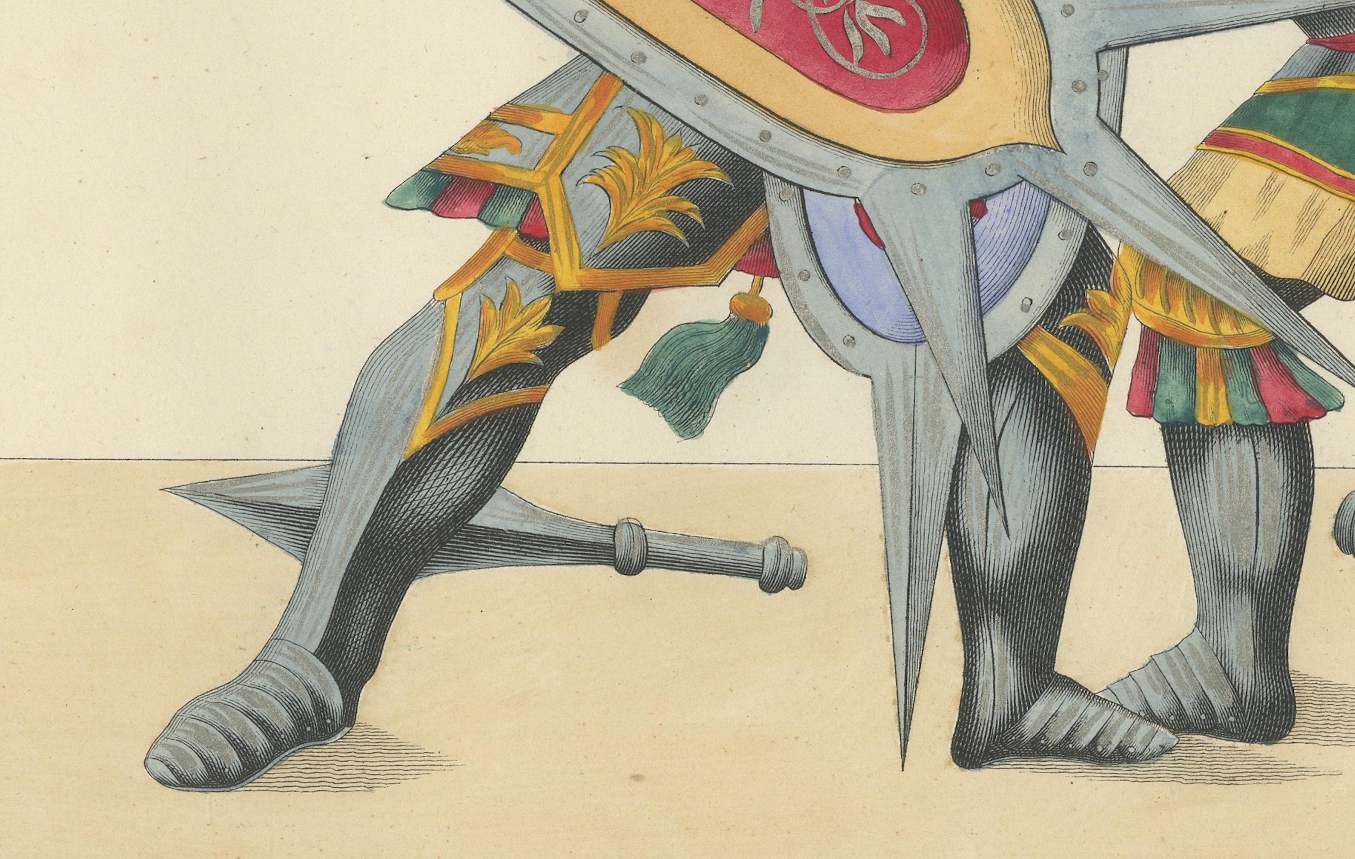 Handkolorierte Lithographie eines gewölbten Duels mit gesprenkelten Schildkröten aus dem 19. Jahrhundert (Papier) im Angebot