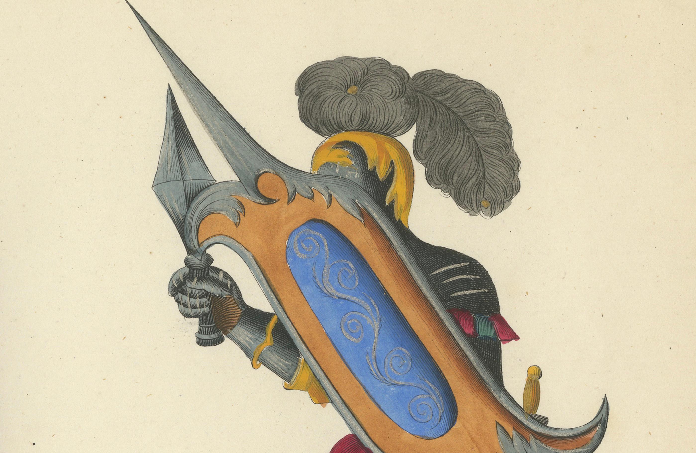 Handkolorierte Lithographie von Duel aus dem 19. Jahrhundert mit verschnörkelten Schildern und Daggers (Papier) im Angebot